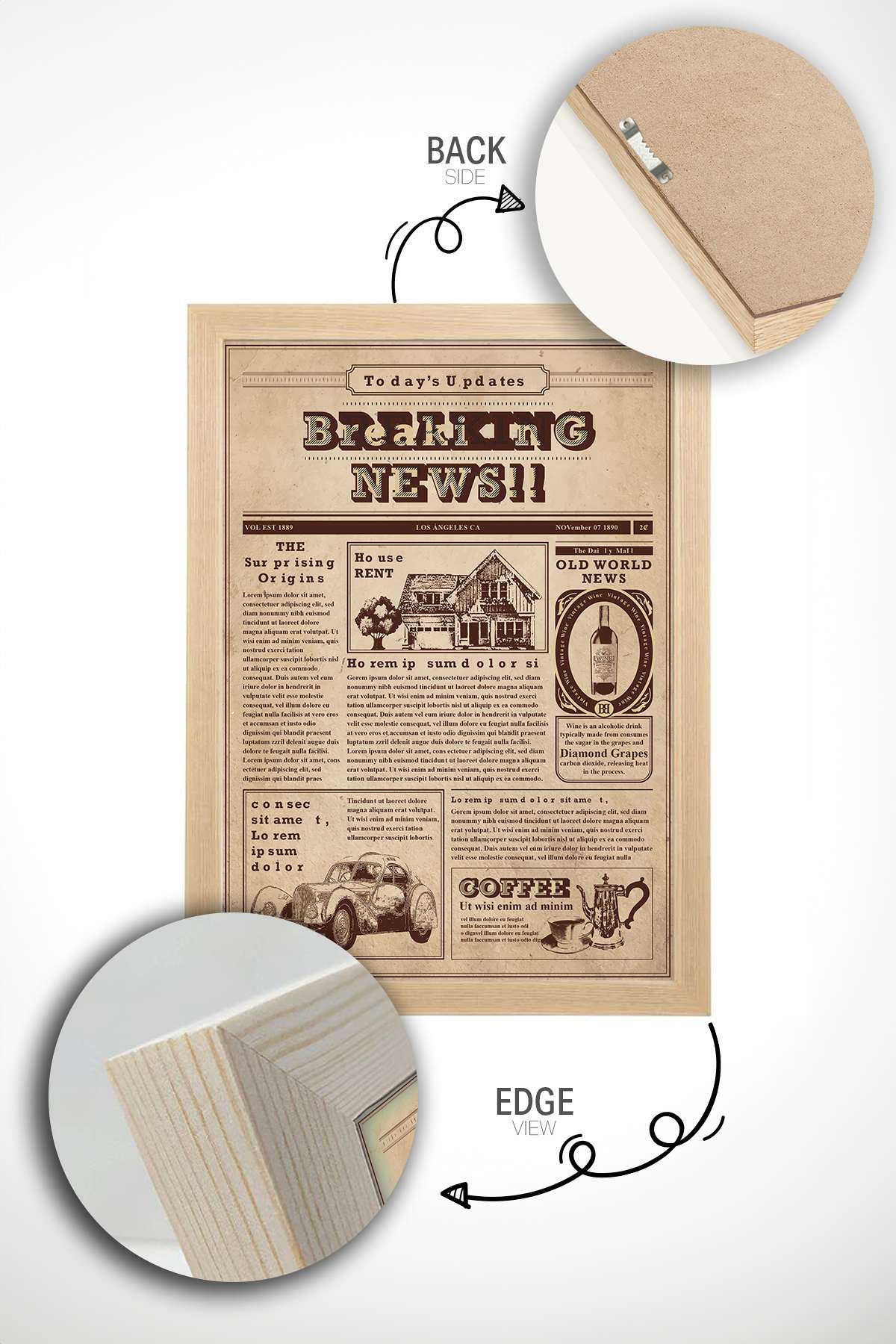 Quadro Decorativo Emoldurado Multicolor 33x48cm - Moldura Madeira Maciça 2cm