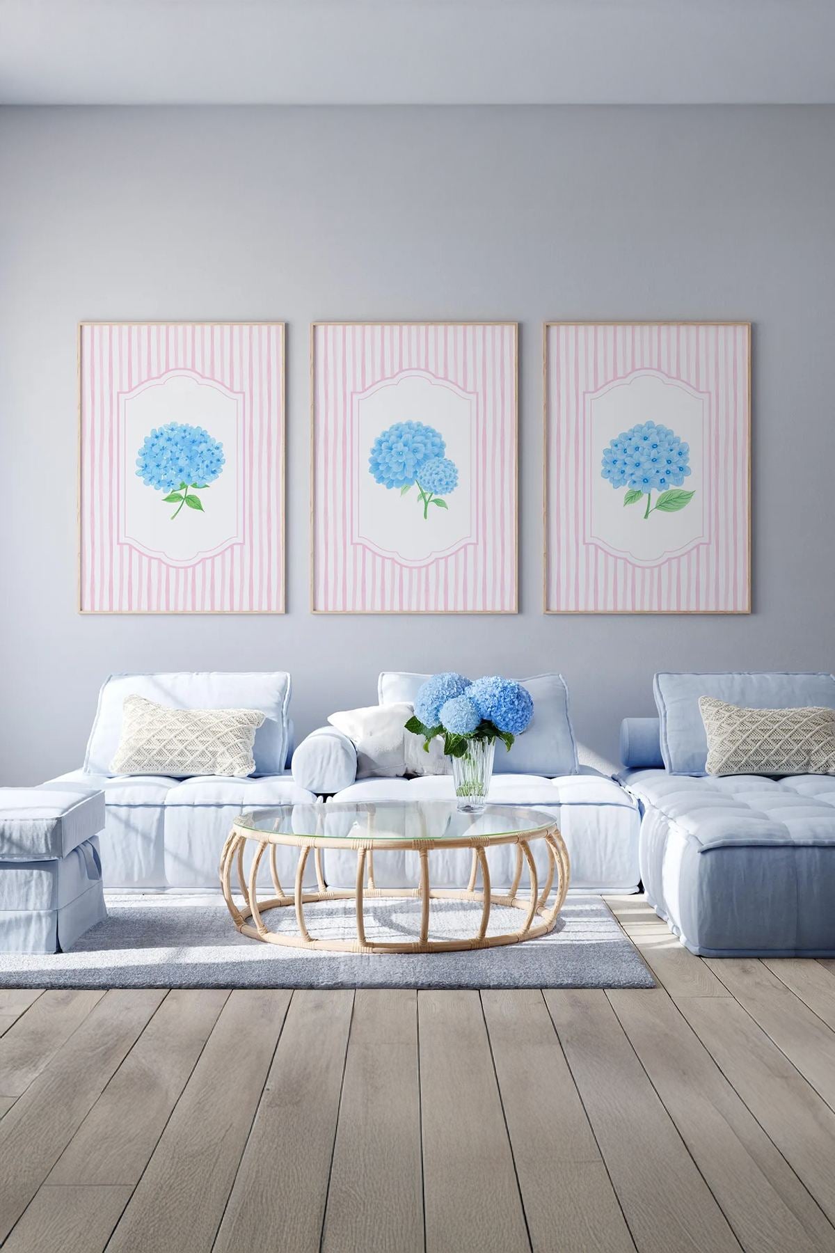 Conjunto de 3 Quadros Decorativos Multicolor com Moldura de Madeira Maciça - 33x48cm