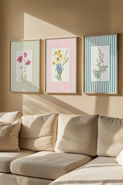 Conjunto de 3 Quadros Decorativos Multicolor com Moldura de Madeira Maciça - 33x48cm