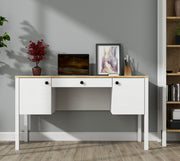 Secretária de Estudo de Aglomerado – 132cm x 73cm x 60cm – Branco e Madeira – Aglomerado revestido de melamina
