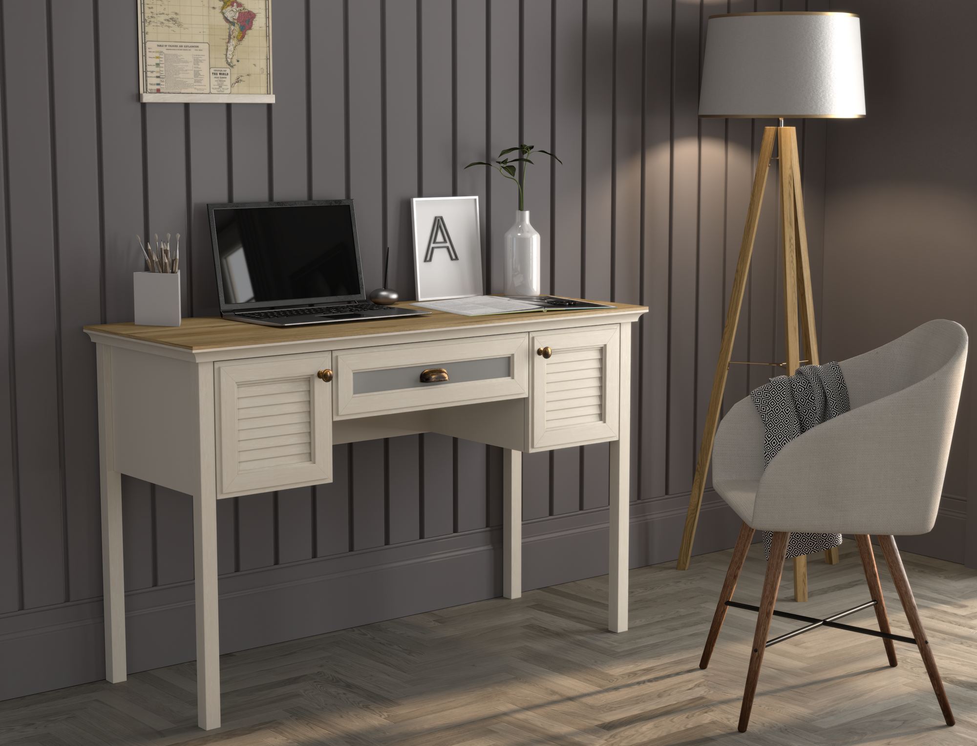 Mesa de Estudo Premium com Múltiplas Prateleiras e Acabamento em Melamina - 132cm de Largura com Fixação à Parede