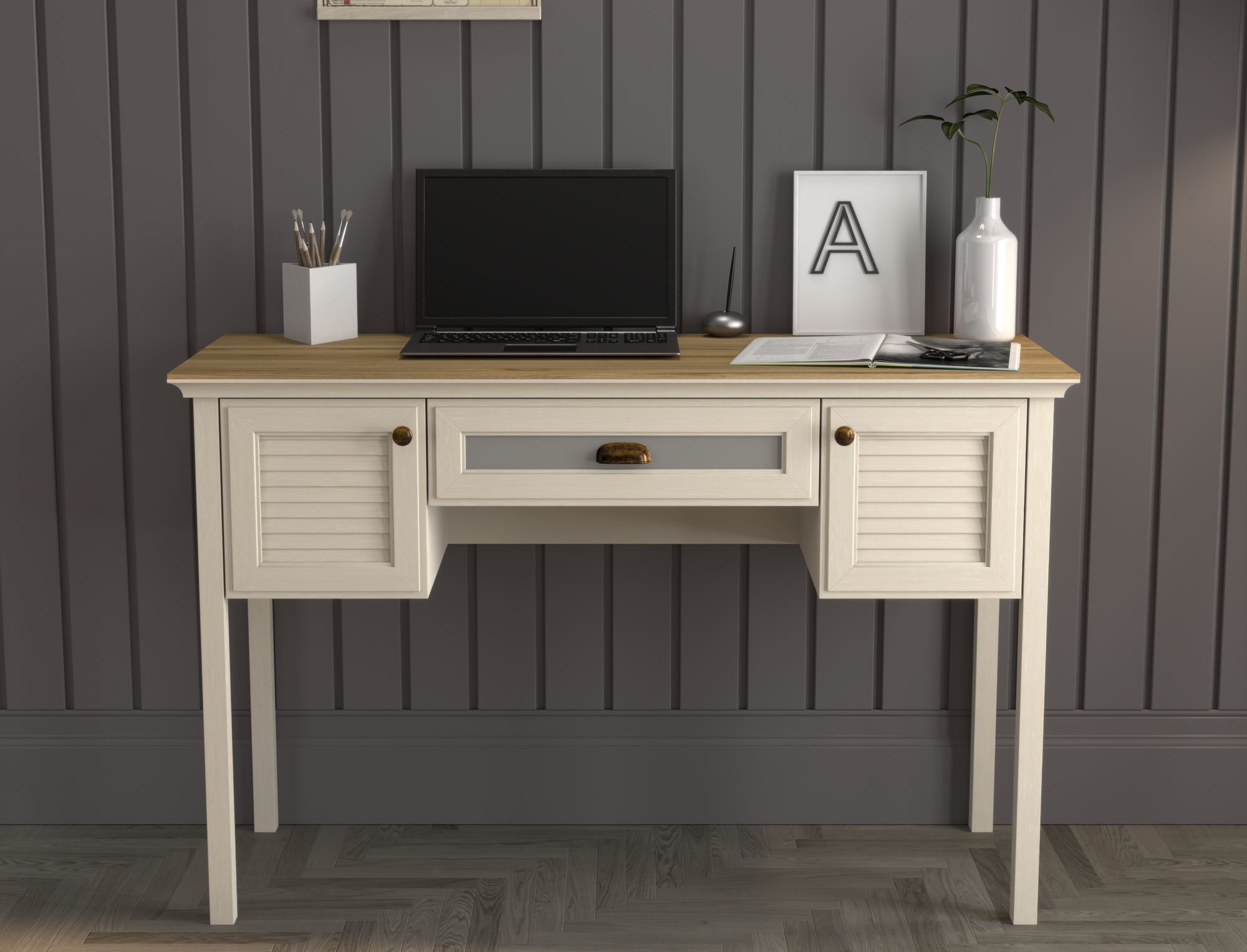 Mesa de Estudo Premium com Múltiplas Prateleiras e Acabamento em Melamina - 132cm de Largura com Fixação à Parede