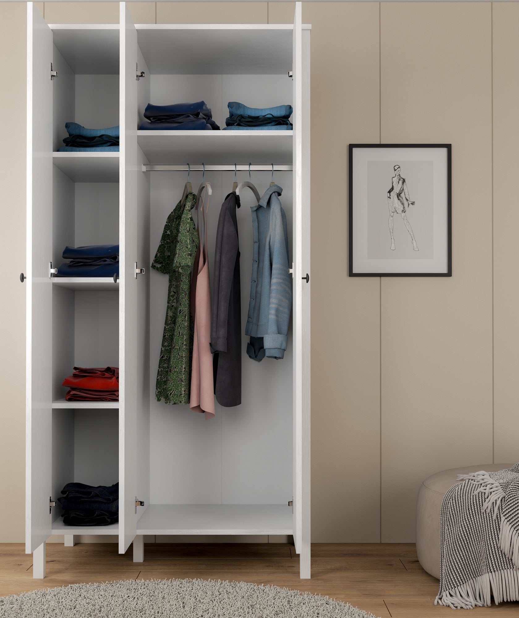 Guarda-roupa de madeira – 98 cm x 194,8 cm x 57 cm – Branco