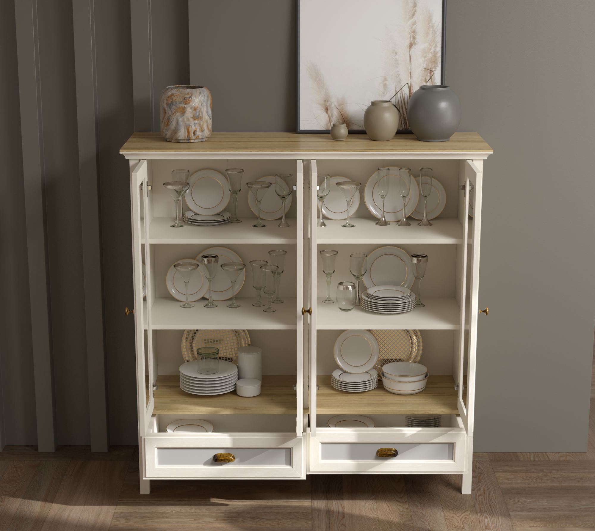 Armário Multiusos Premium 136cm - 3 Cores Disponíveis - Prateleiras Ajustáveis e Fixação à Parede