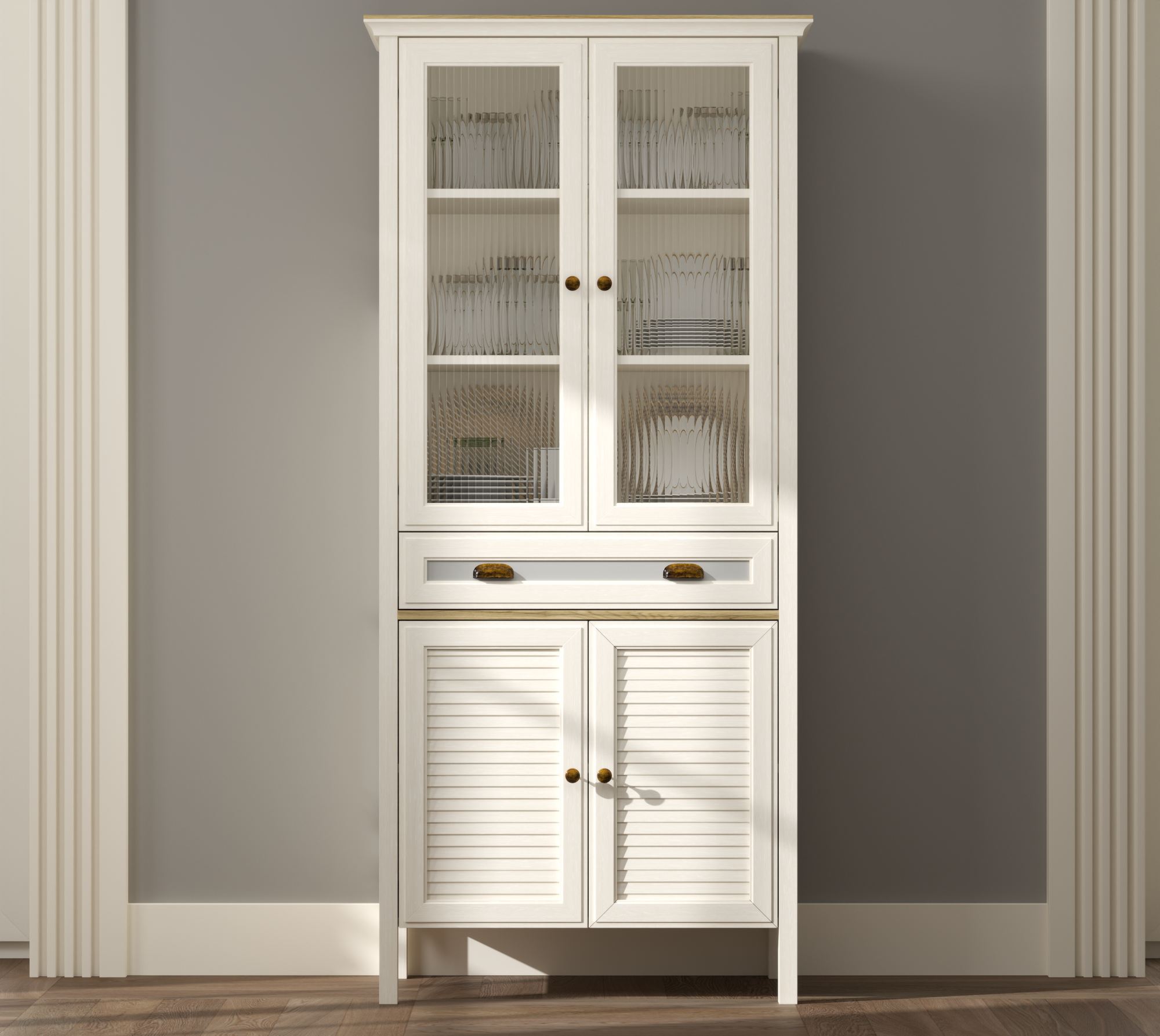 Armário Multiusos de 194cm com Prateleiras Ajustáveis e Acabamento em Melamina - Disponível em Creme, Carvalho e Cinzento