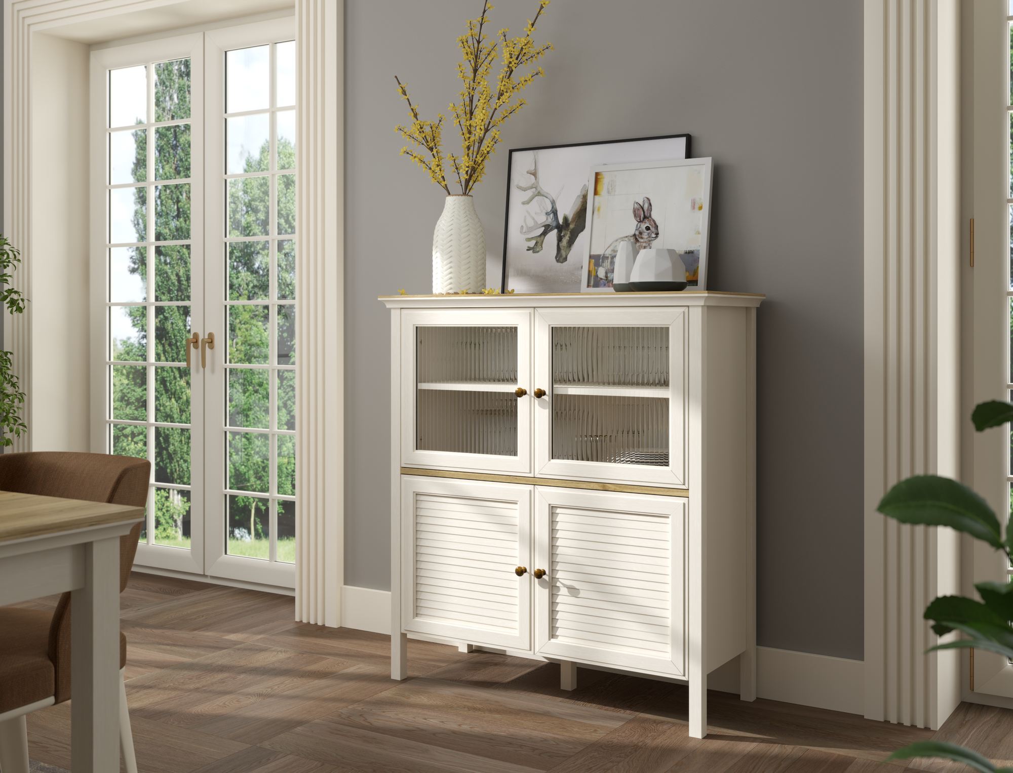 Armário Multiusos Creme e Carvalho com Prateleiras Ajustáveis e Fixação de Parede - 110cm