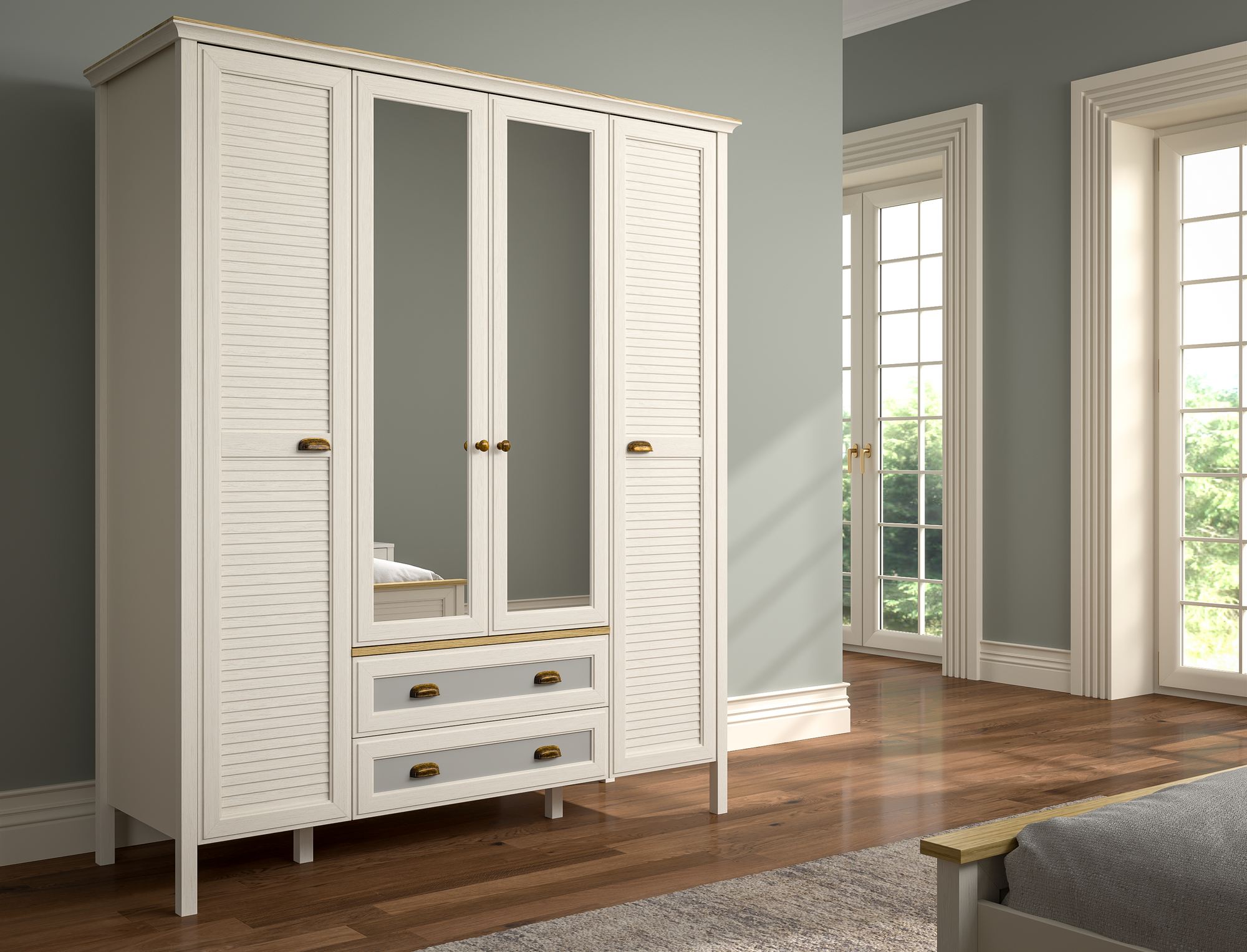 Roupeiro Moderno de 3 Cores com Múltiplas Prateleiras e Fixação à Parede - 165cm de Largura