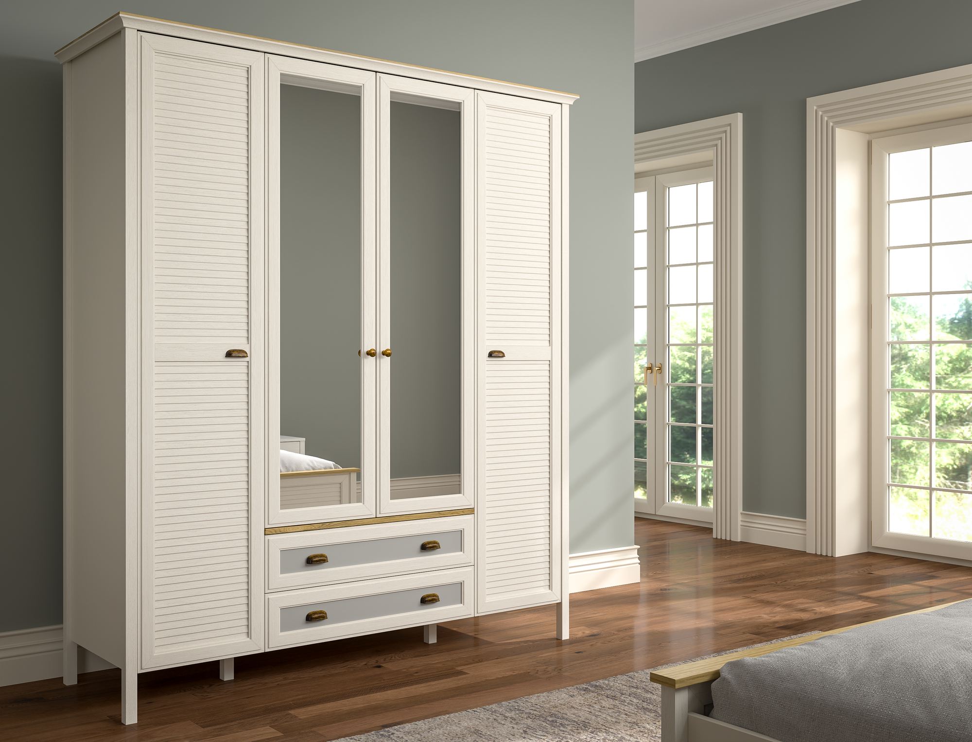 Roupeiro Moderno de 3 Cores com Múltiplas Prateleiras e Fixação à Parede - 186cm de Largura