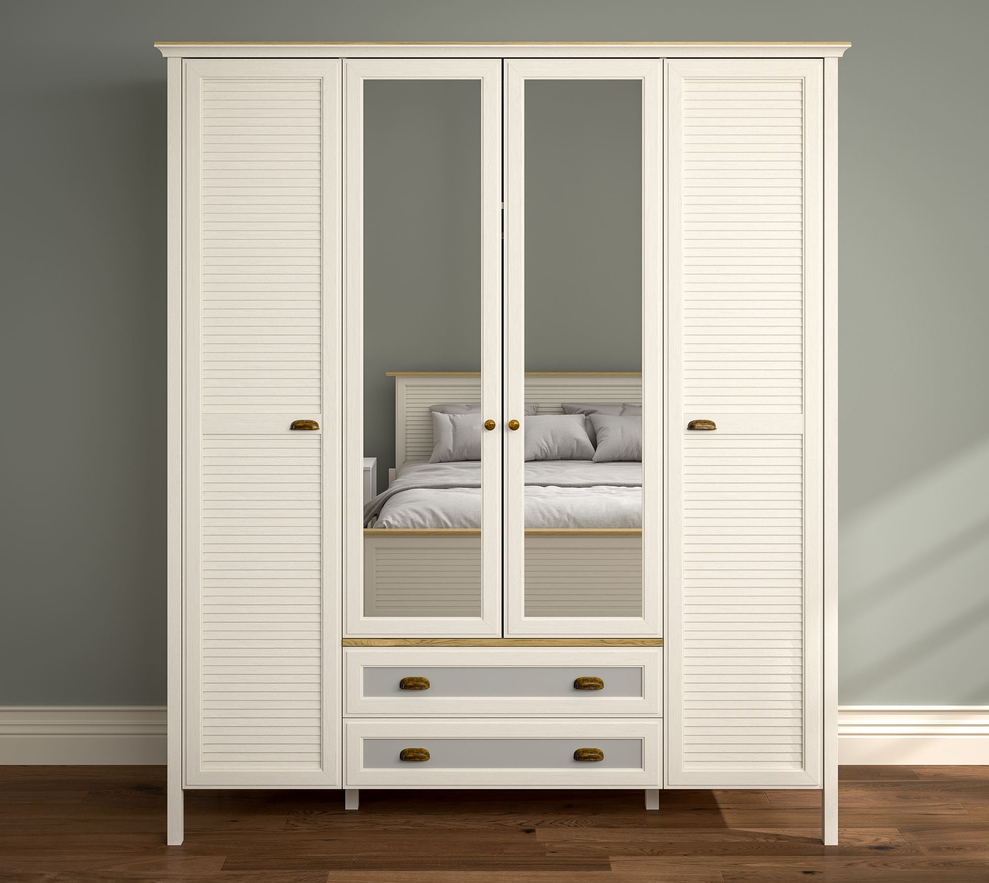 Roupeiro Moderno de 3 Cores com Múltiplas Prateleiras e Fixação à Parede - 186cm de Largura