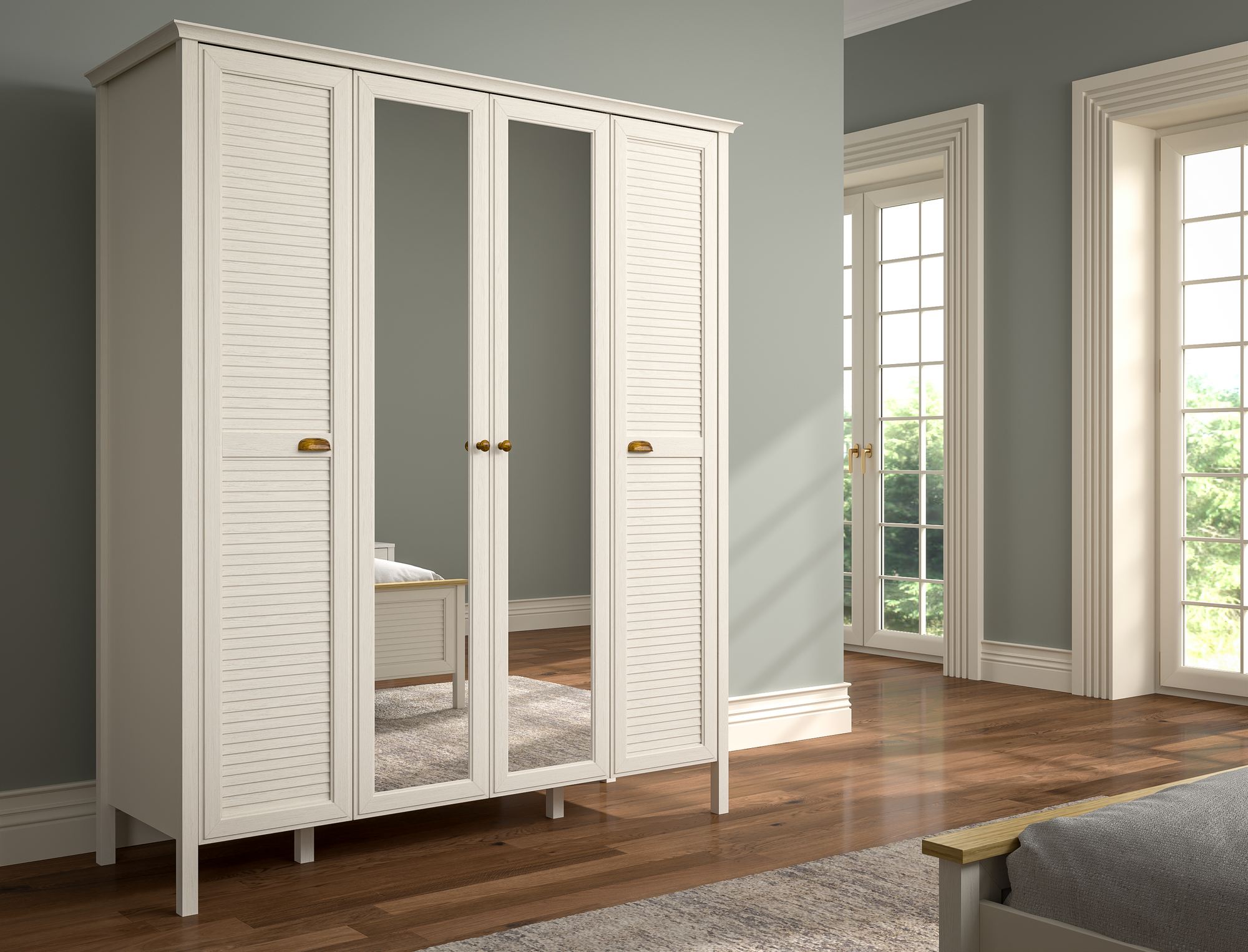 Roupeiro Creme Premium com Múltiplas Prateleiras - 185cm de Largura com Fixação à Parede