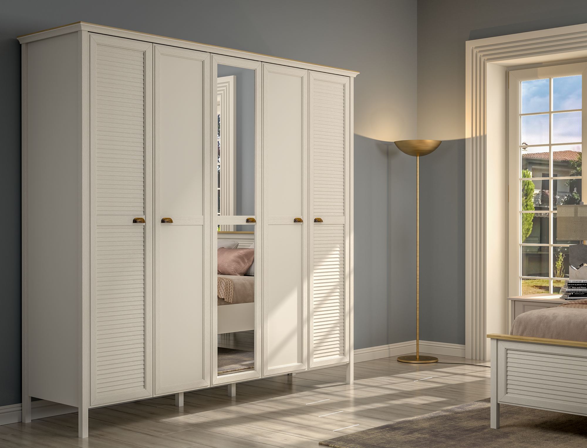 Roupeiro Creme Premium 229cm com Múltiplas Prateleiras e Fixação à Parede - Acabamento Melamina de Alta Qualidade