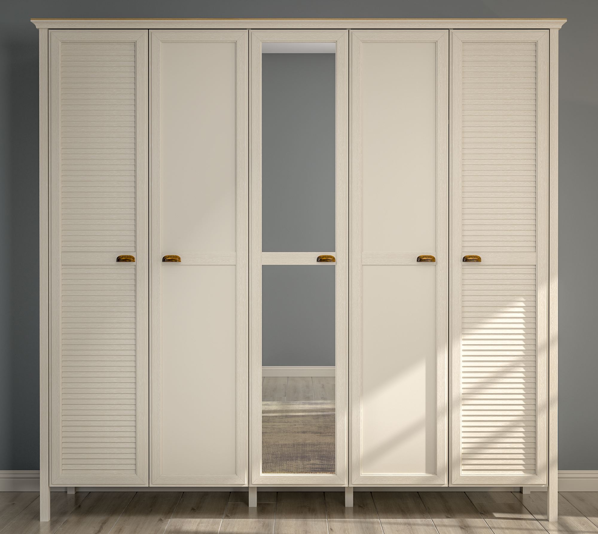 Roupeiro Creme Premium 229cm com Múltiplas Prateleiras e Fixação à Parede - Acabamento Melamina de Alta Qualidade