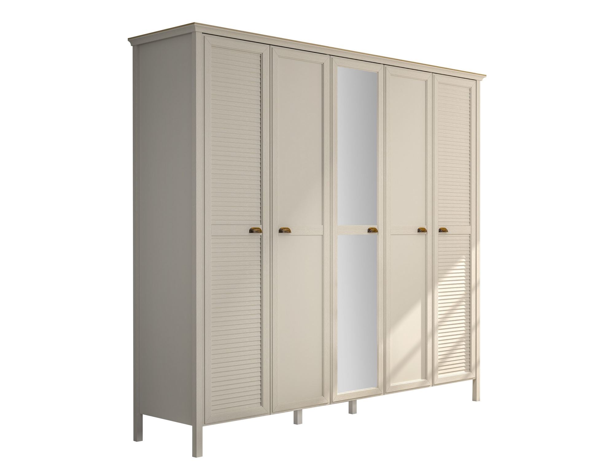 Roupeiro Creme Premium 229cm com Múltiplas Prateleiras e Fixação à Parede - Acabamento Melamina de Alta Qualidade