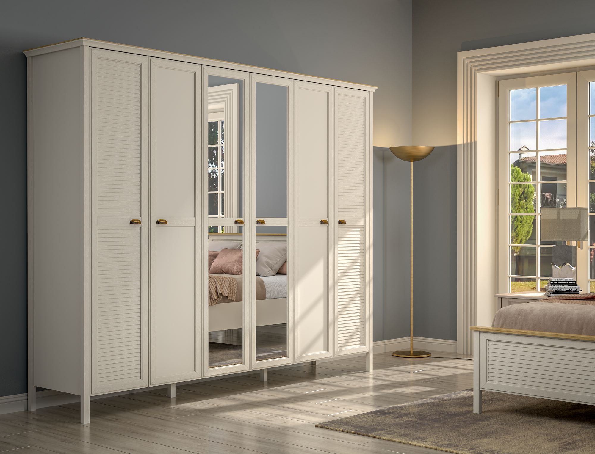 Roupeiro Creme XXL com 265cm - Melamina Premium, Múltiplas Prateleiras e Fixação à Parede