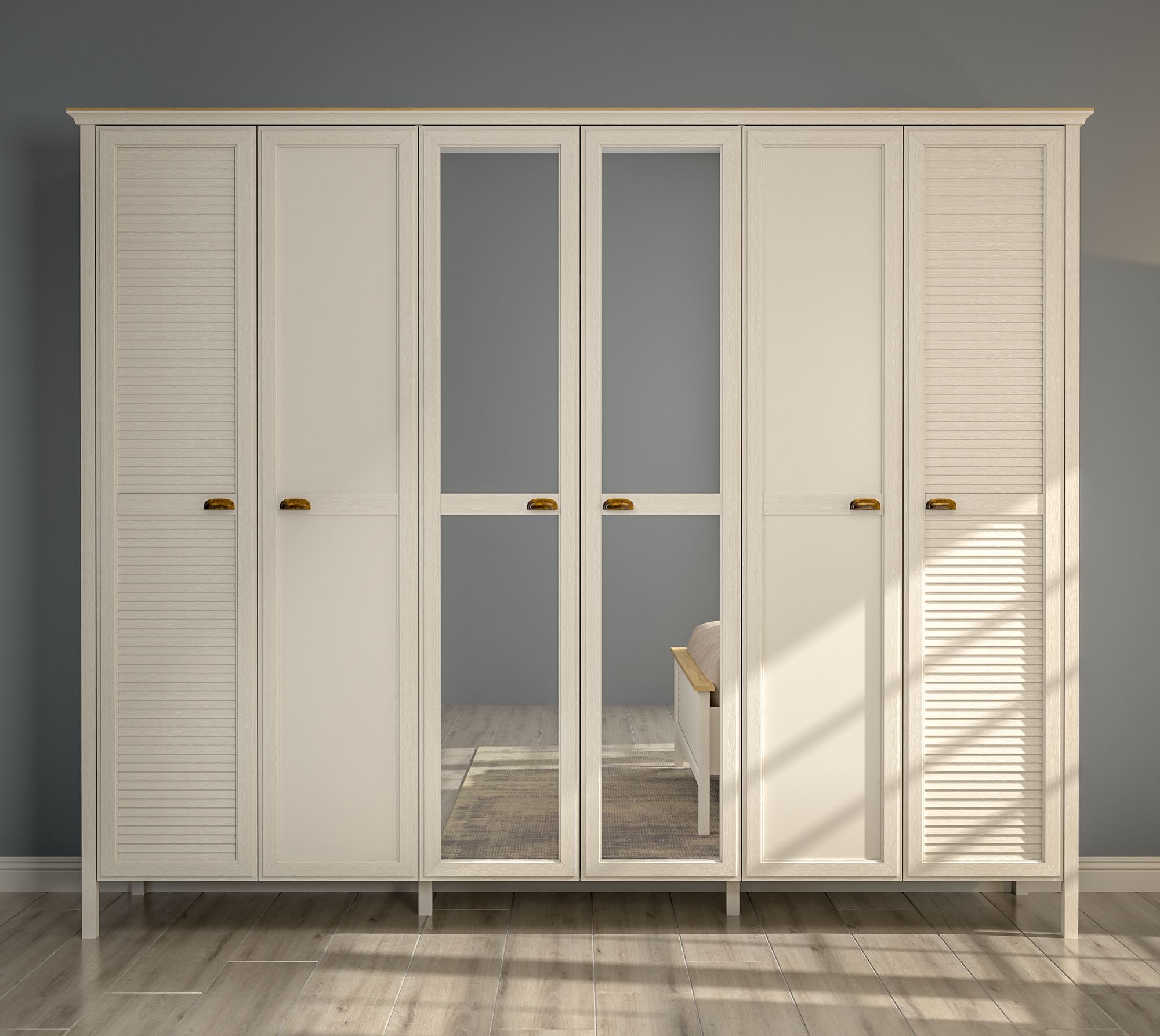 Roupeiro Creme XXL com 265cm - Melamina Premium, Múltiplas Prateleiras e Fixação à Parede