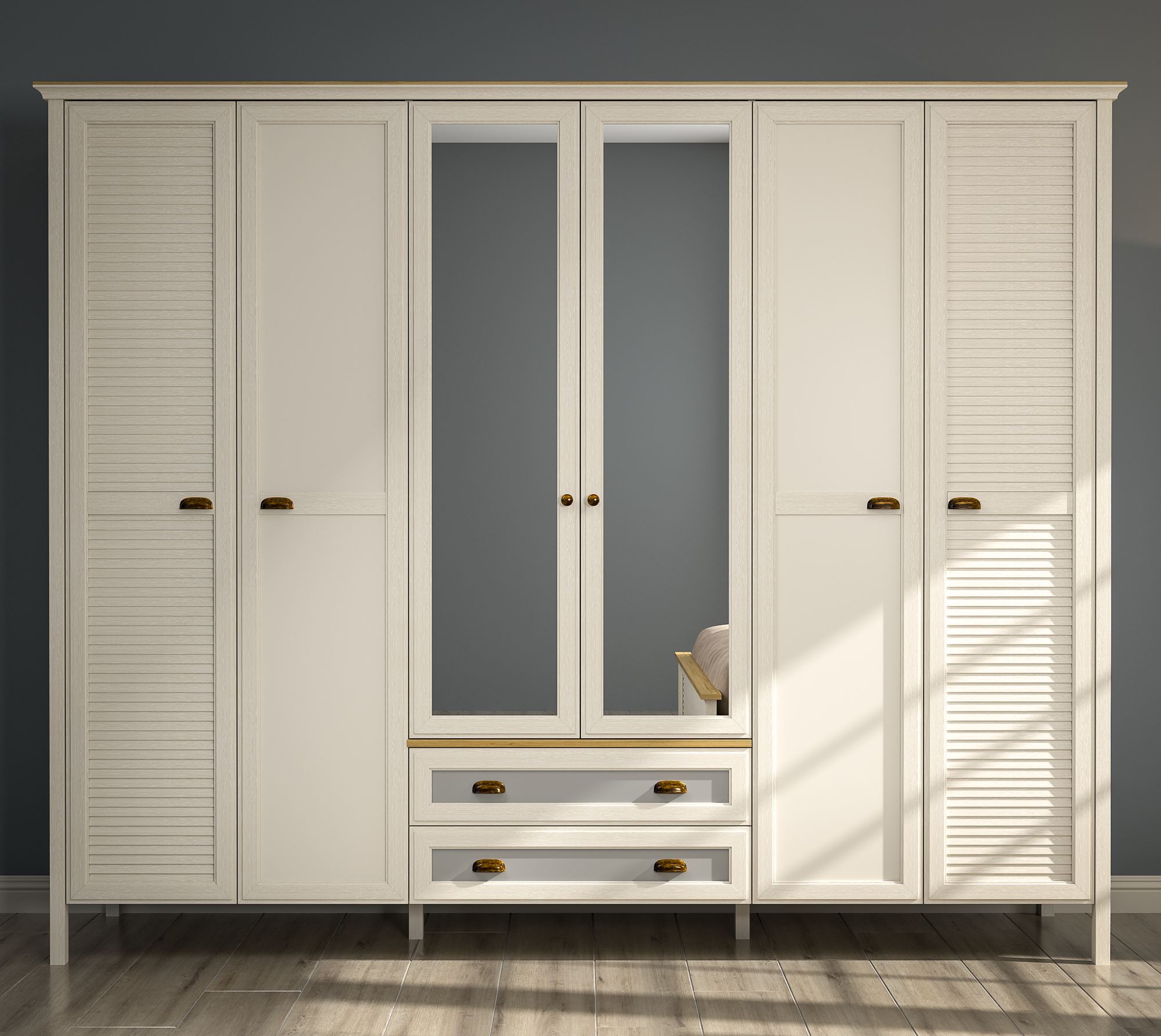 Roupeiro Moderno de 272cm com Múltiplas Prateleiras - Disponível em Creme, Carvalho e Cinzento