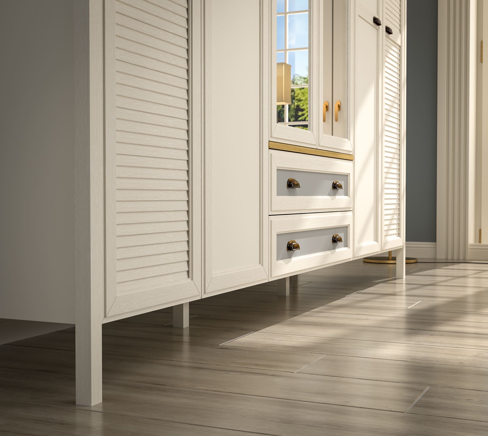 Roupeiro Moderno de 272cm com Múltiplas Prateleiras - Disponível em Creme, Carvalho e Cinzento