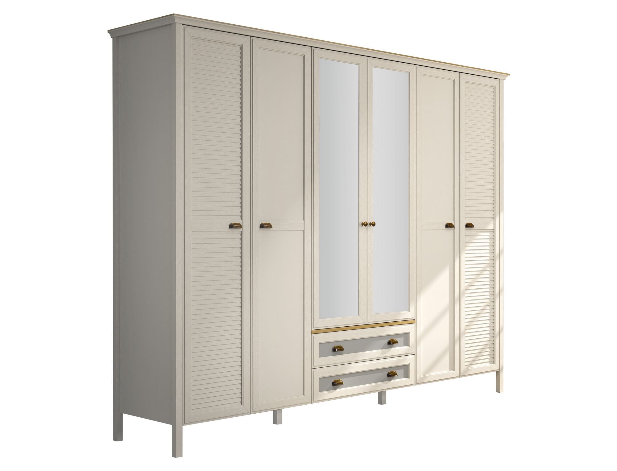 Roupeiro Moderno de 272cm com Múltiplas Prateleiras - Disponível em Creme, Carvalho e Cinzento