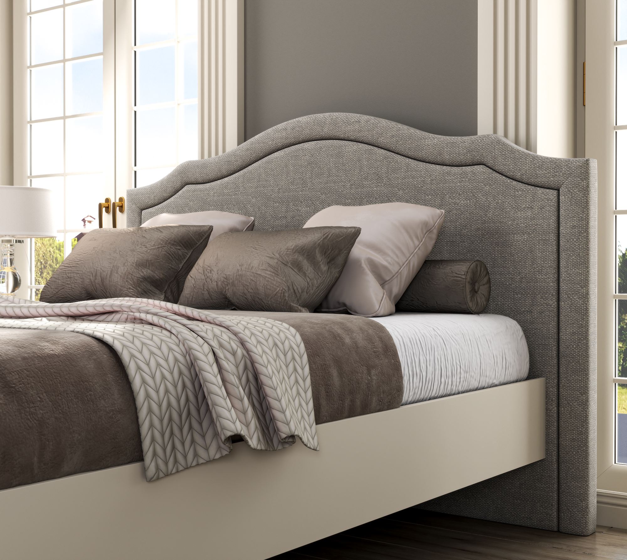 Cama de Casal com Arrumação Integrada - Design Moderno em Carvalho, Creme ou Cinzento com Múltiplas Prateleiras