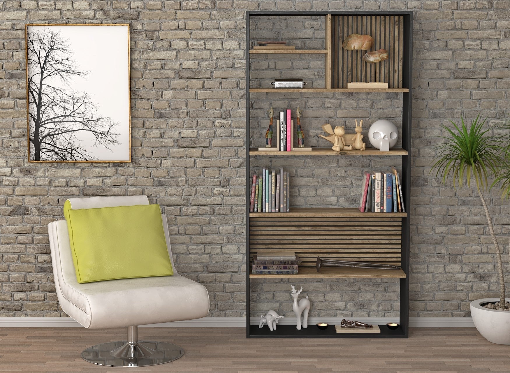 Estante de livros – 90cm x 180cm x 25cm – Preto, Madeira, Pinho Atlântico – MDF