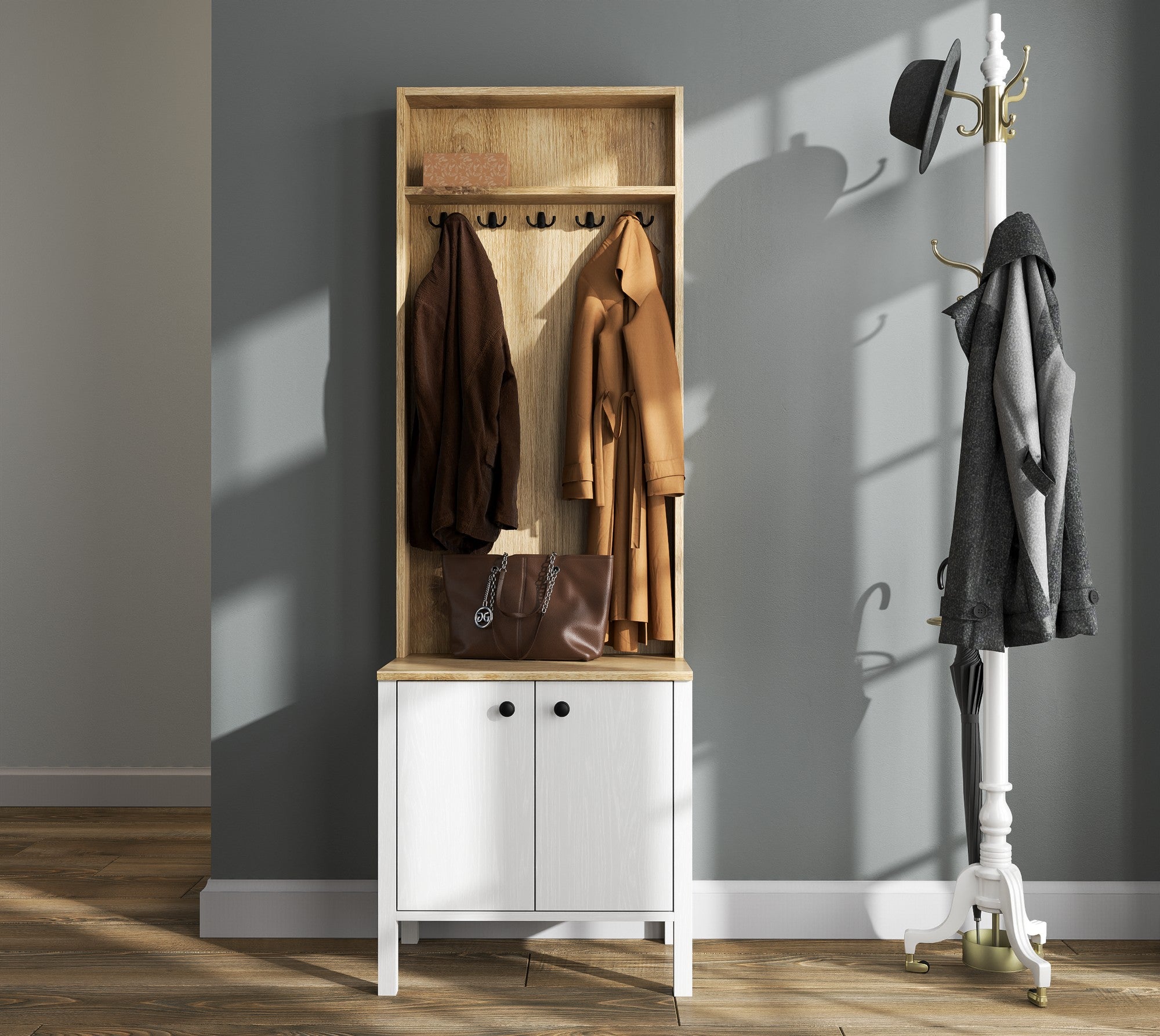 Conjunto para hall de entrada – 63cm x 190cm x 38cm – Branco – Aglomerado