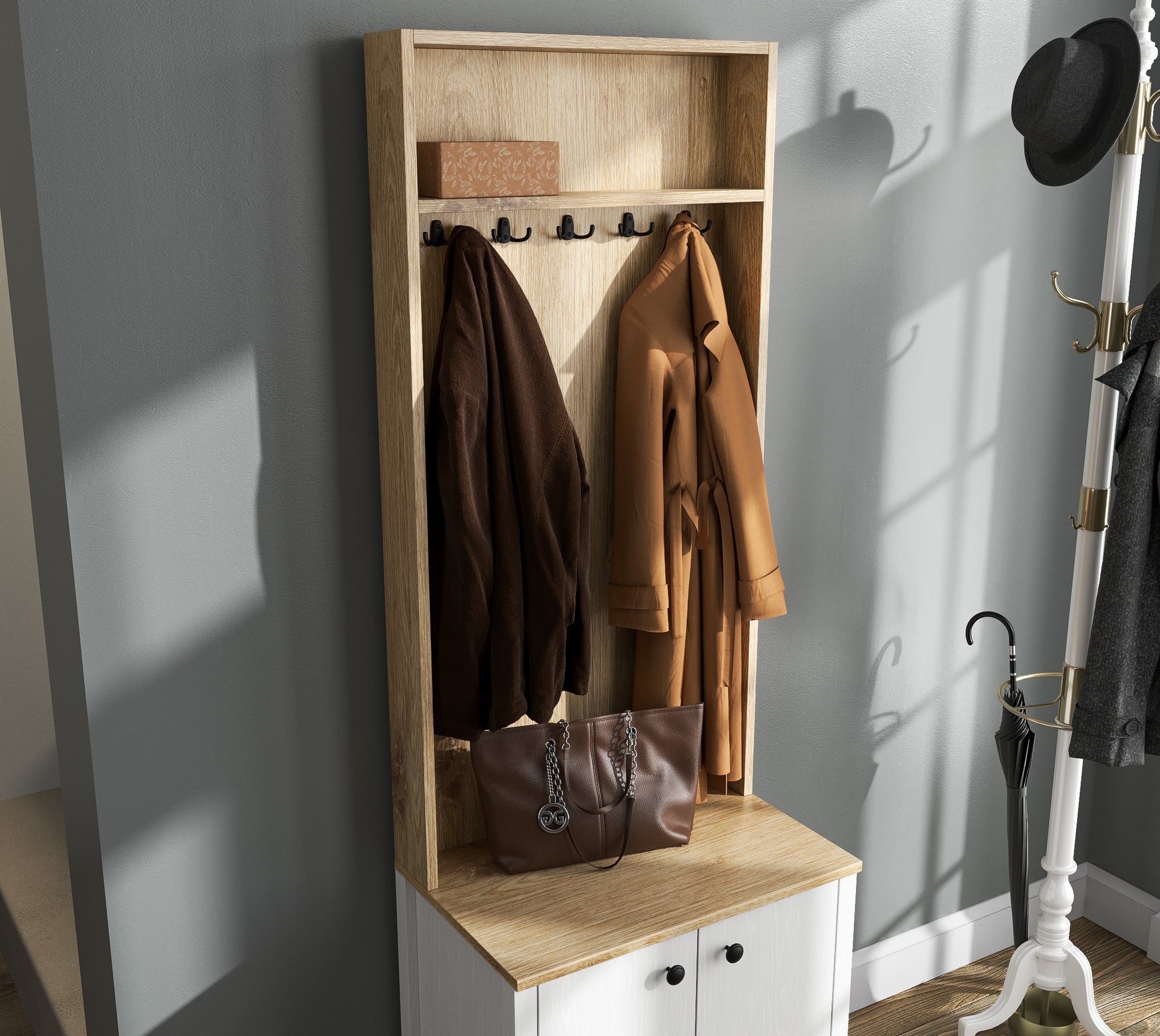 Conjunto para hall de entrada – 63cm x 190cm x 38cm – Branco – Aglomerado