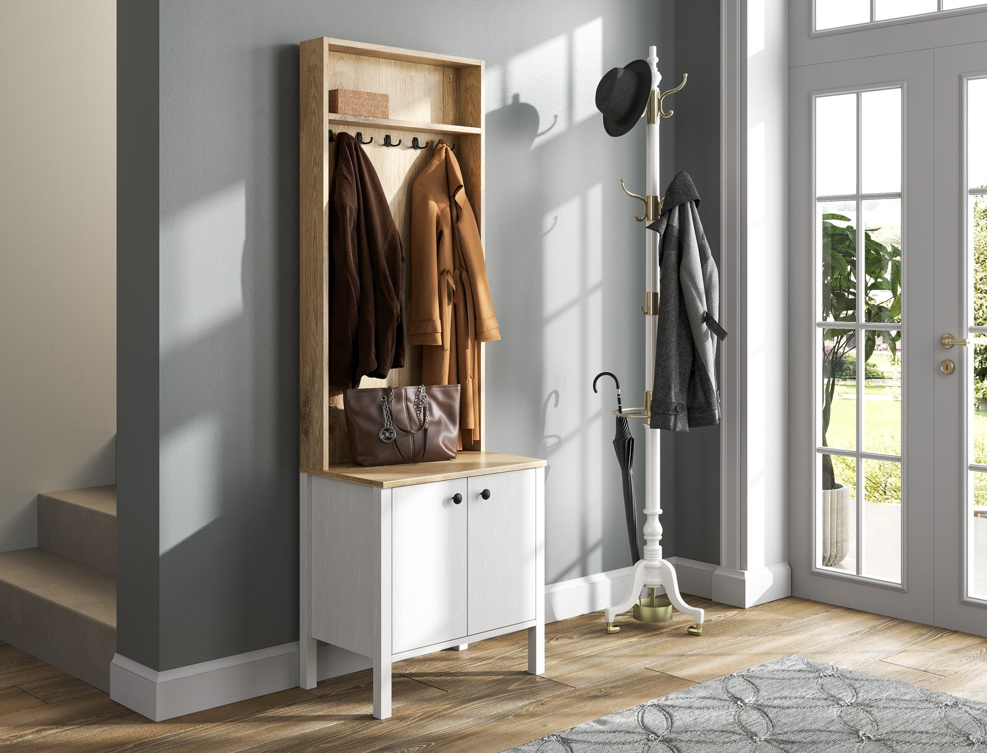 Conjunto para hall de entrada – 63cm x 190cm x 38cm – Branco – Aglomerado
