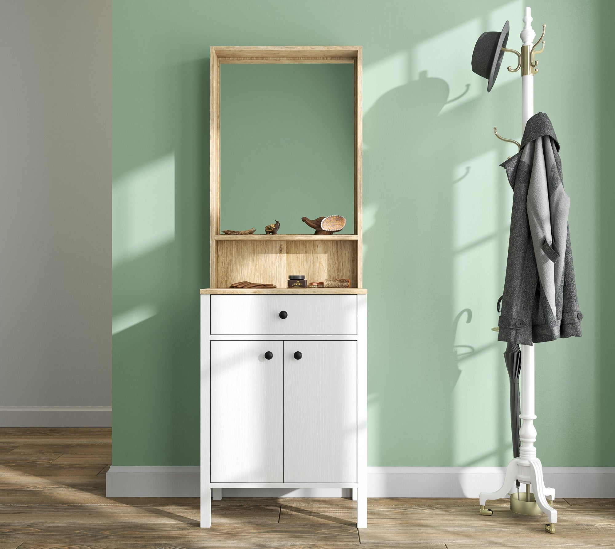 Conjunto para hall de entrada – 63cm x 190cm x 38cm – Branco – Aglomerado