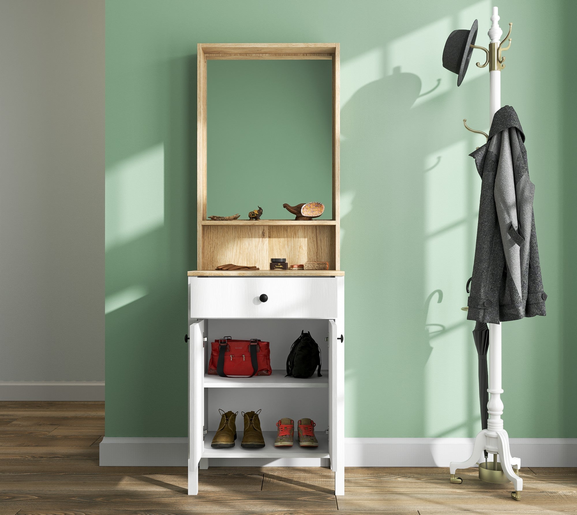 Conjunto para hall de entrada – 63cm x 190cm x 38cm – Branco – Aglomerado