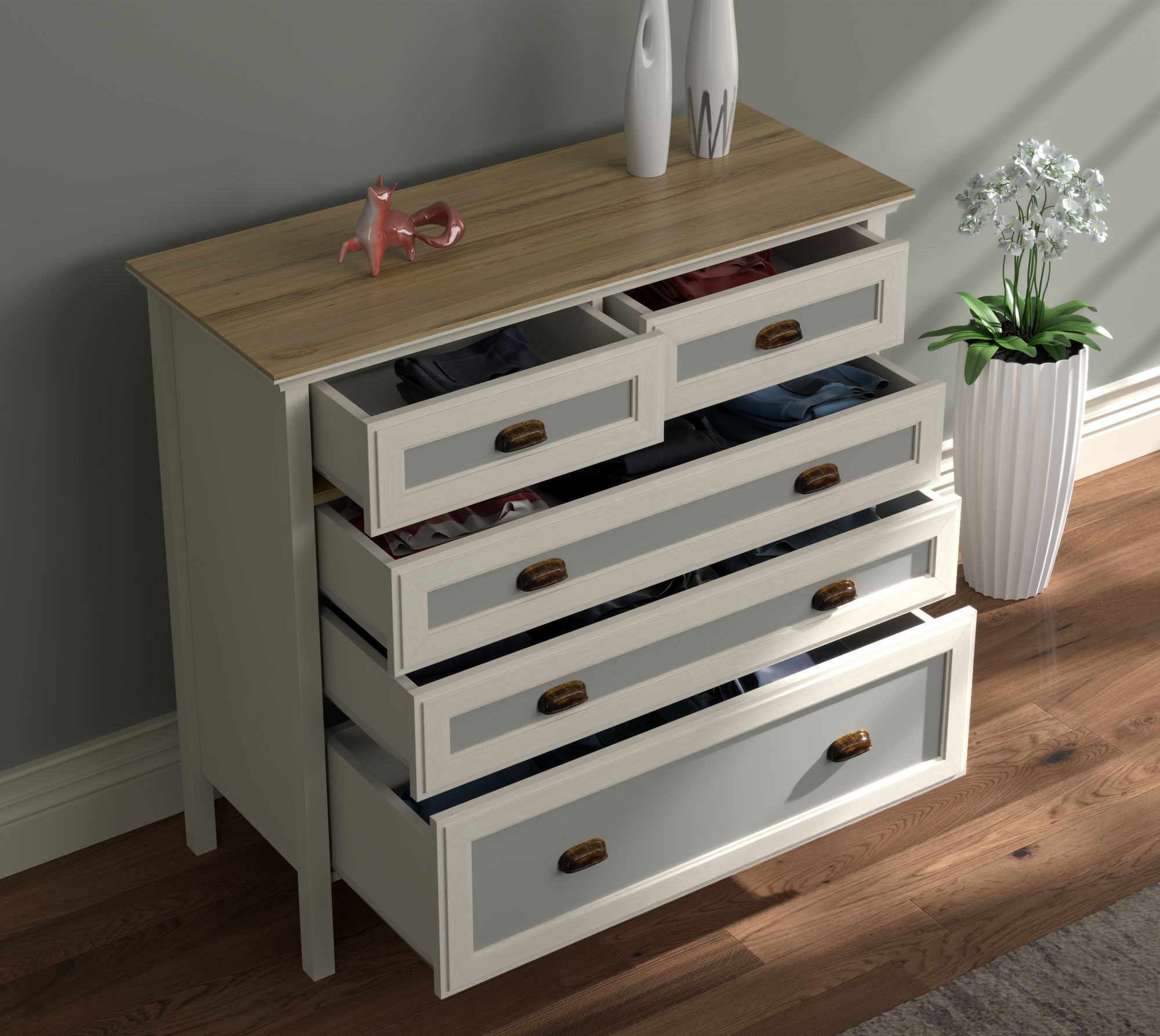 Cómoda Moderna com 3 Cores Disponíveis - Design Elegante com Múltiplas Prateleiras e Fixação de Parede