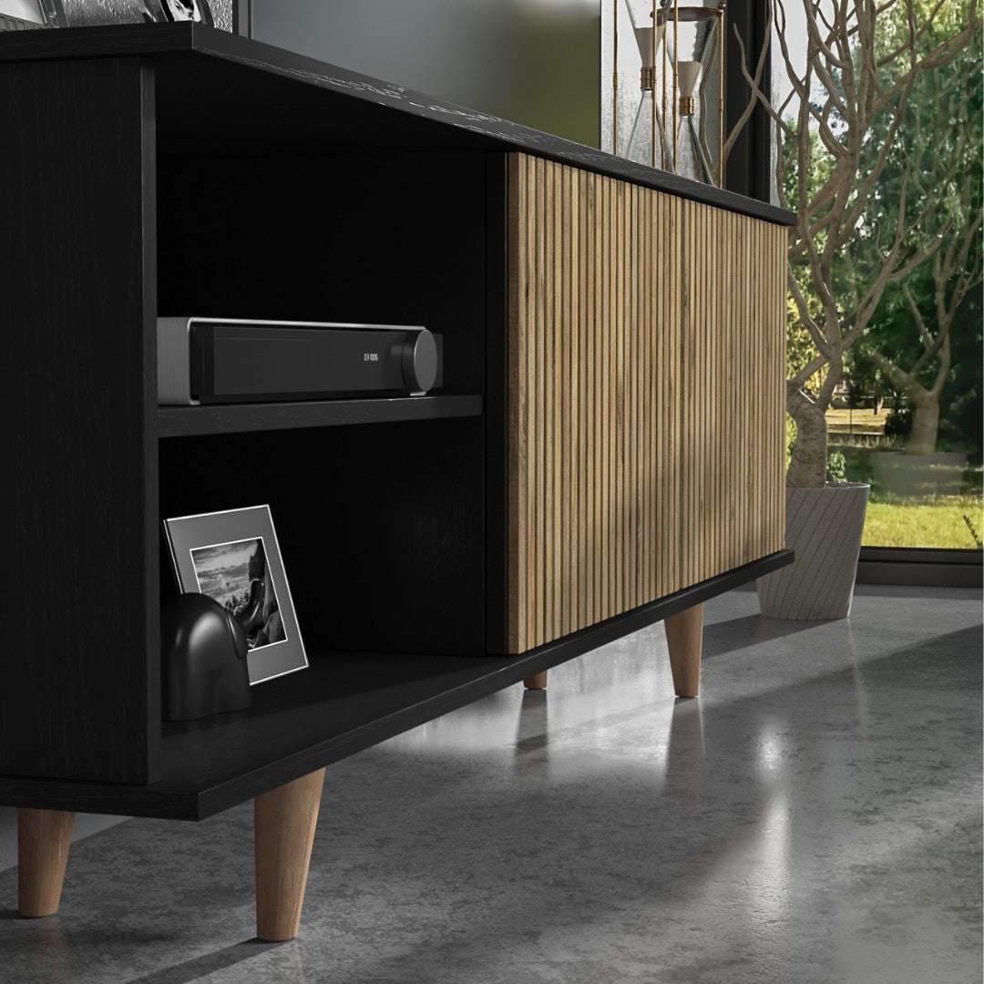 Móvel de TV – 180 cm x 64 cm x 35 cm – Preto, Pinho Atlântico – Aglomerado