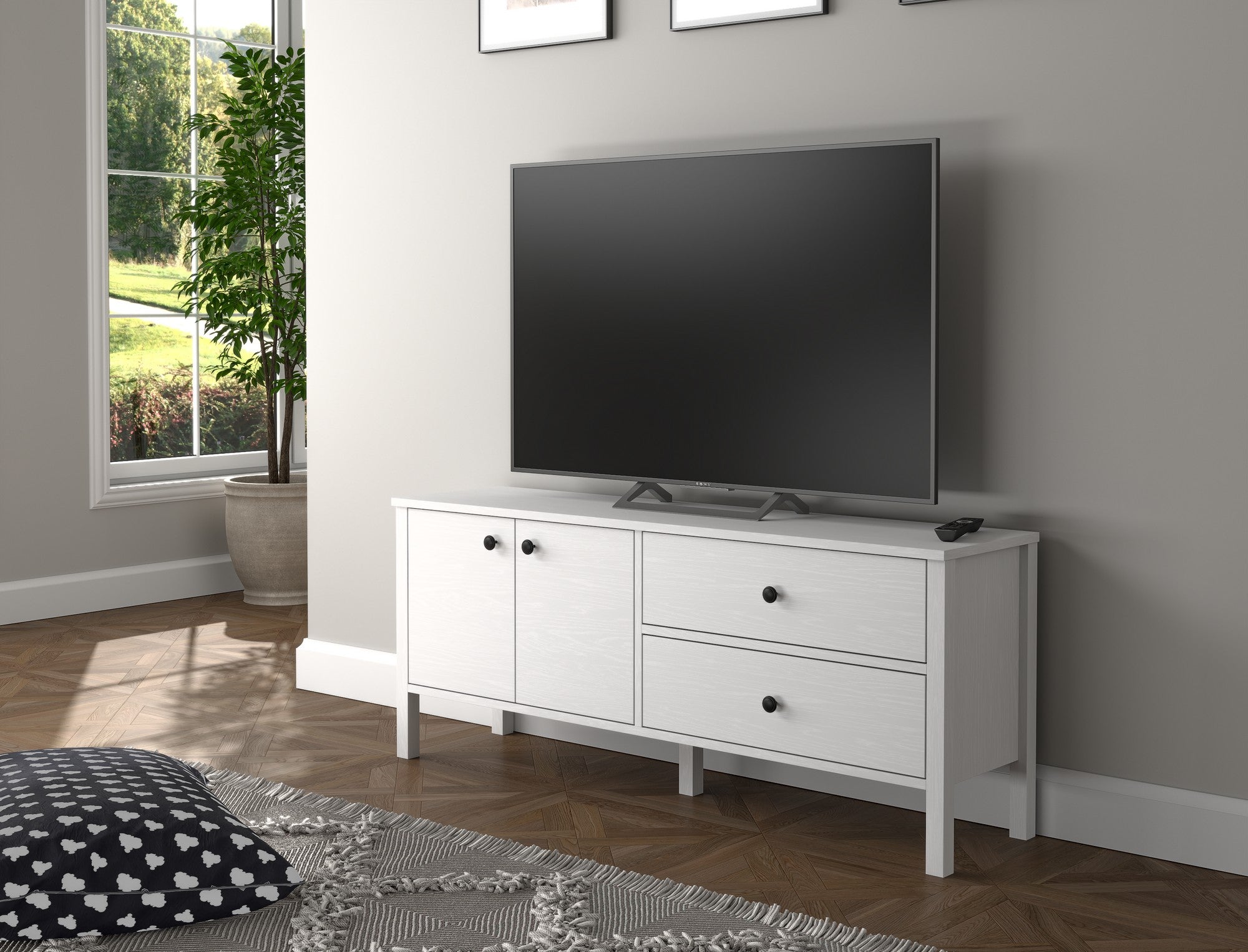 Móvel de TV – 140cm x 58cm x 35cm – Branco – Aglomerado revestido de melamina