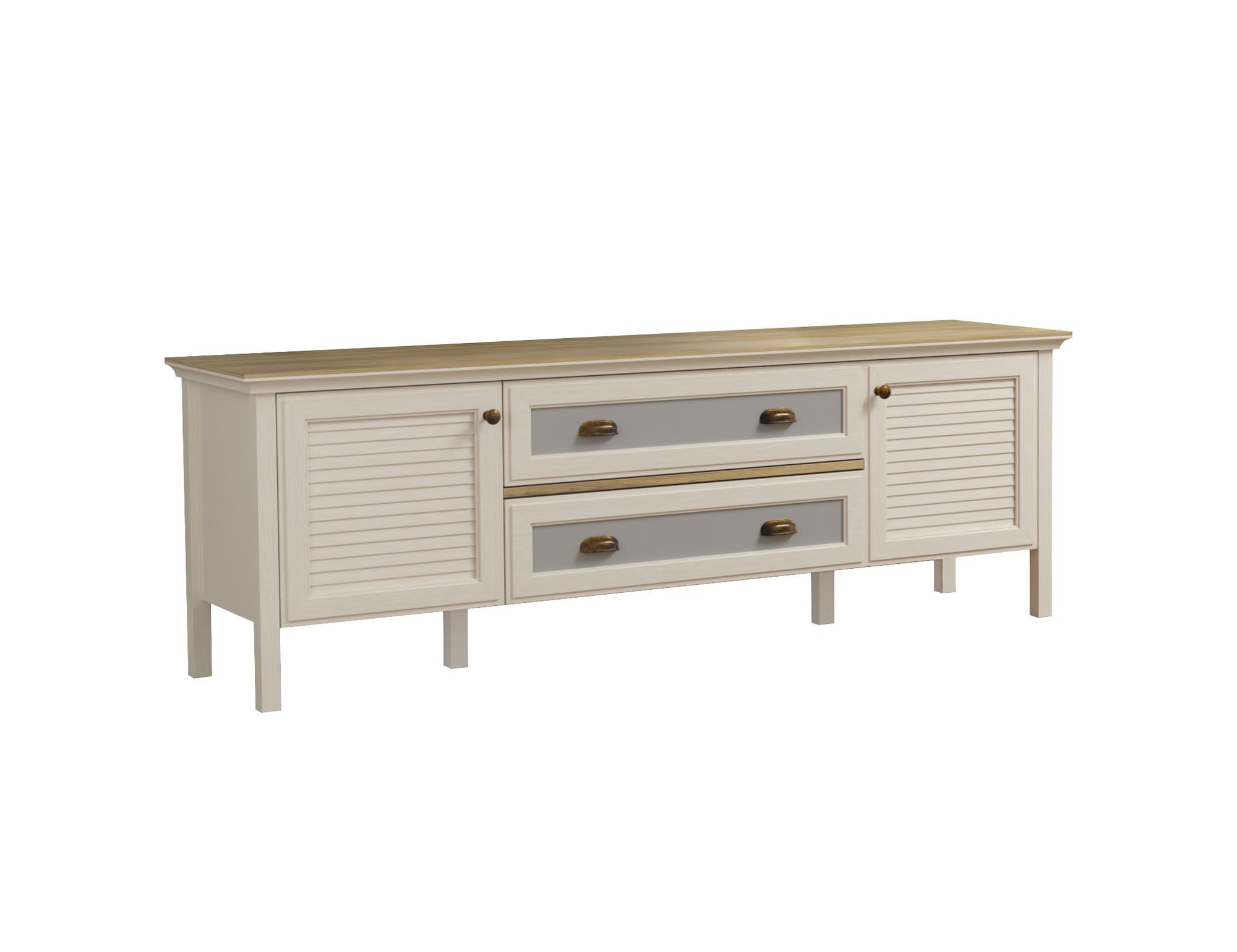 Móvel TV 180cm com Pernas e Prateleiras - Disponível em Creme, Carvalho e Cinzento