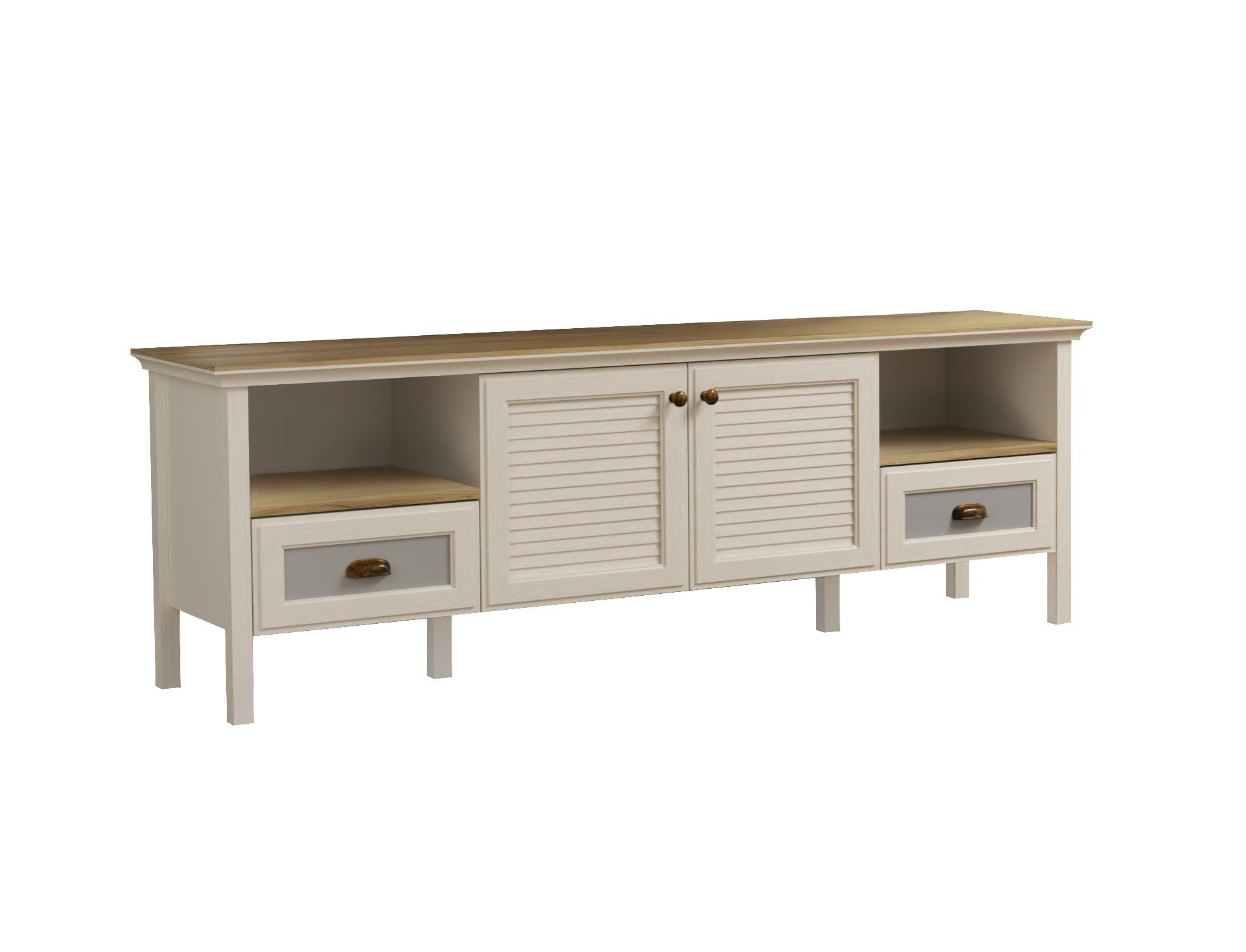 Móvel TV 180cm com Prateleiras Múltiplas e Fixação de Parede - Disponível em Creme, Carvalho e Cinzento