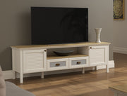 Móvel TV 180cm com Pernas MDF e Múltiplas Prateleiras - Disponível em Creme, Carvalho e Cinzento