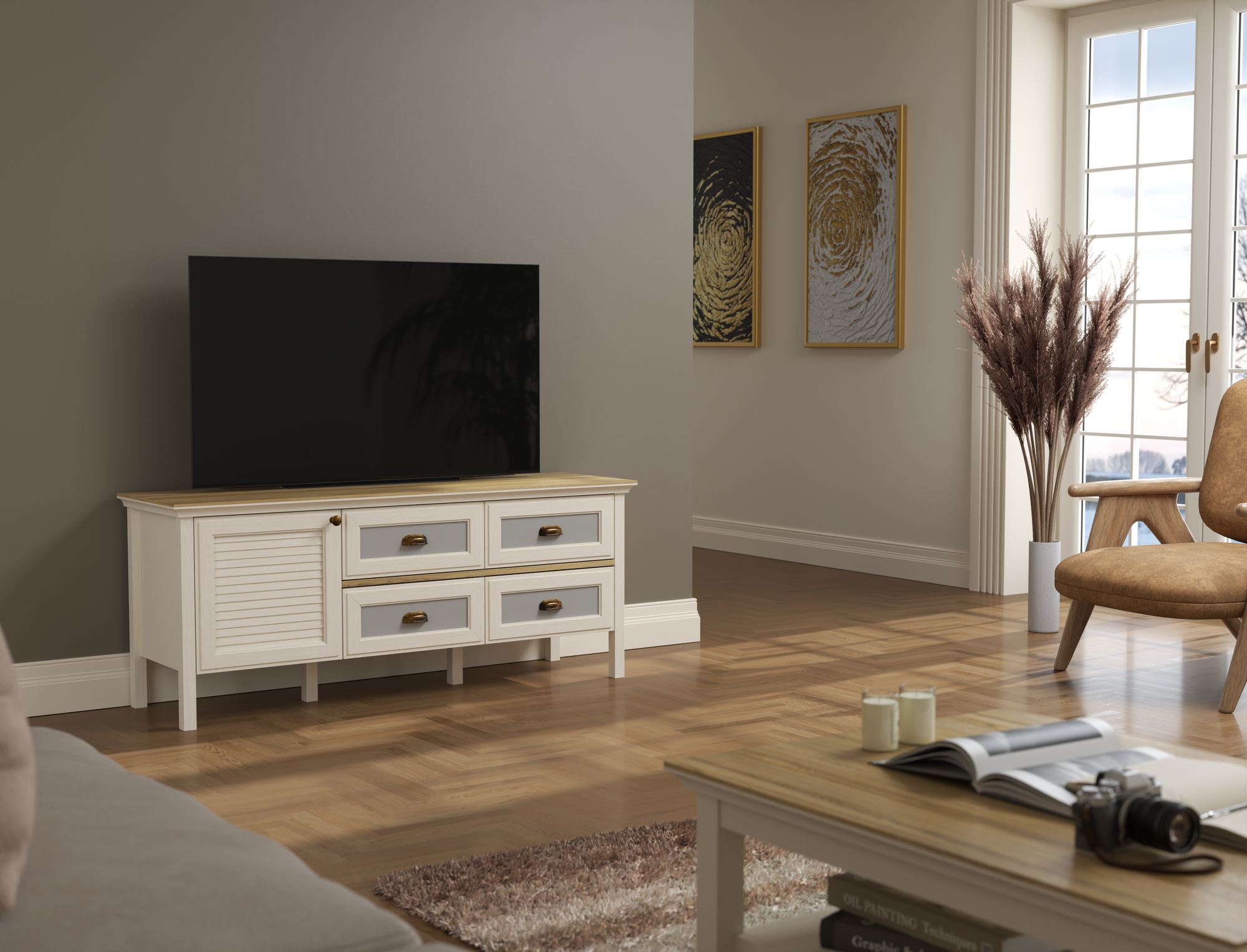 Móvel TV Moderno com Pernas MDF - 149cm Largura, Múltiplas Prateleiras e Fixação à Parede Disponível