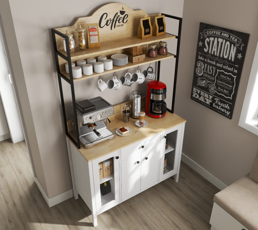 Armário de bar de café – 120cm x 210cm x 50cm – Branco – Aglomerado revestido de melamina