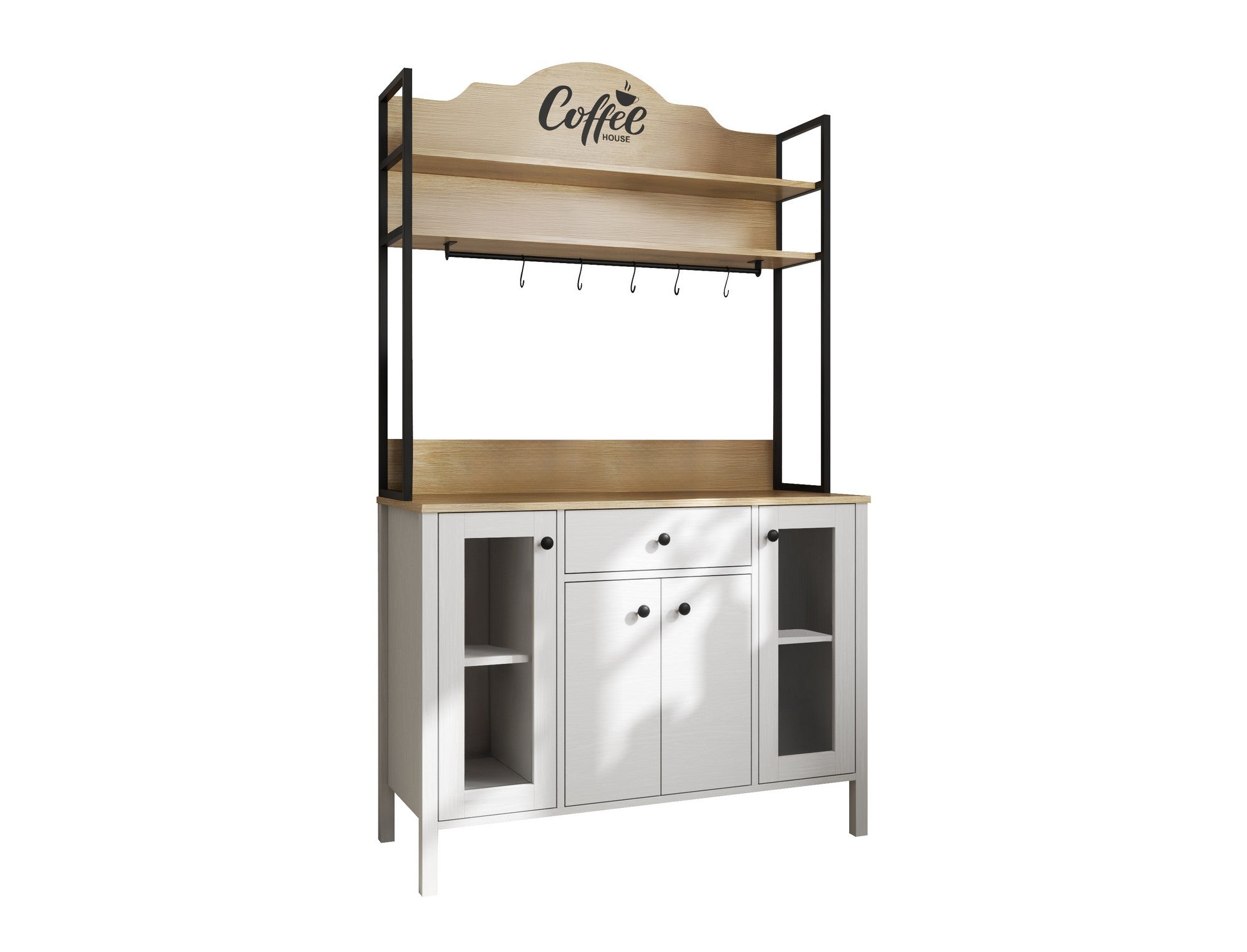 Armário de bar de café – 120cm x 210cm x 50cm – Branco – Aglomerado revestido de melamina