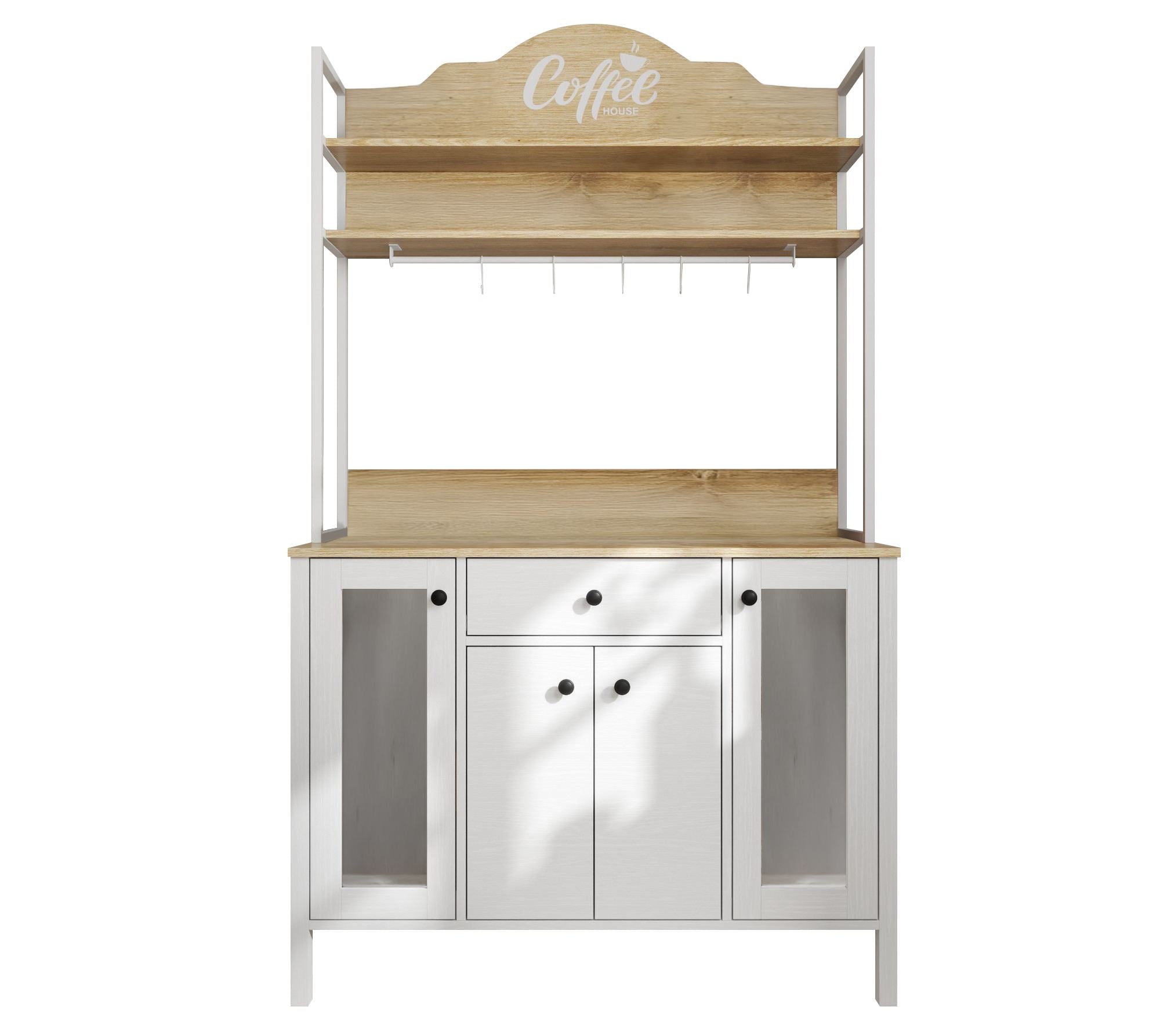 Armário de bar de café – 120cm x 210cm x 50cm – Branco – Painel de partículas revestido de melamina