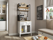 Armário de Bar de Café – 75cm x 210cm x 50cm – Branco e Madeira – Painel de partículas