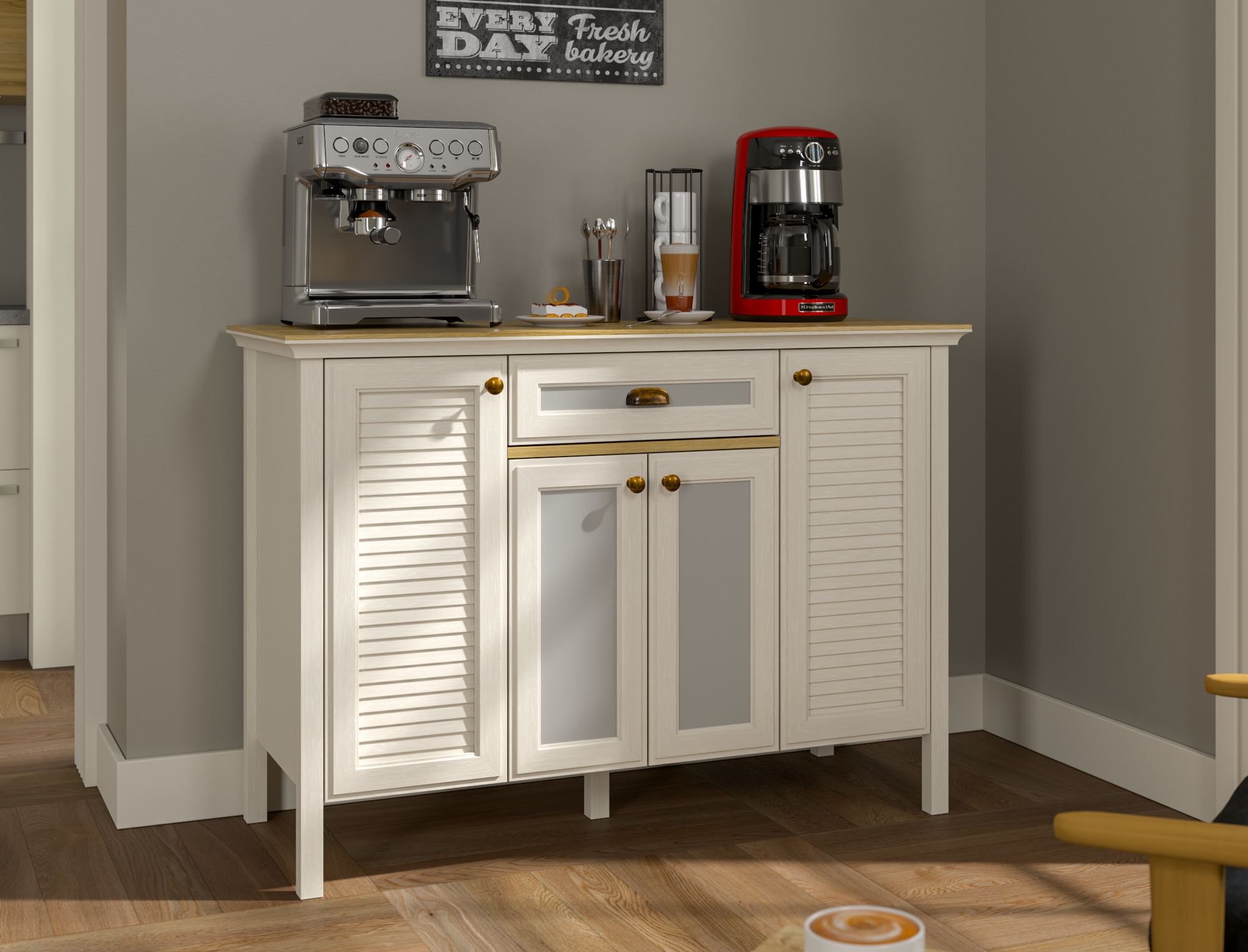 Móvel Bar de Café com Prateleiras Múltiplas - 3 Cores Disponíveis, Fixação na Parede, Pernas em MDF