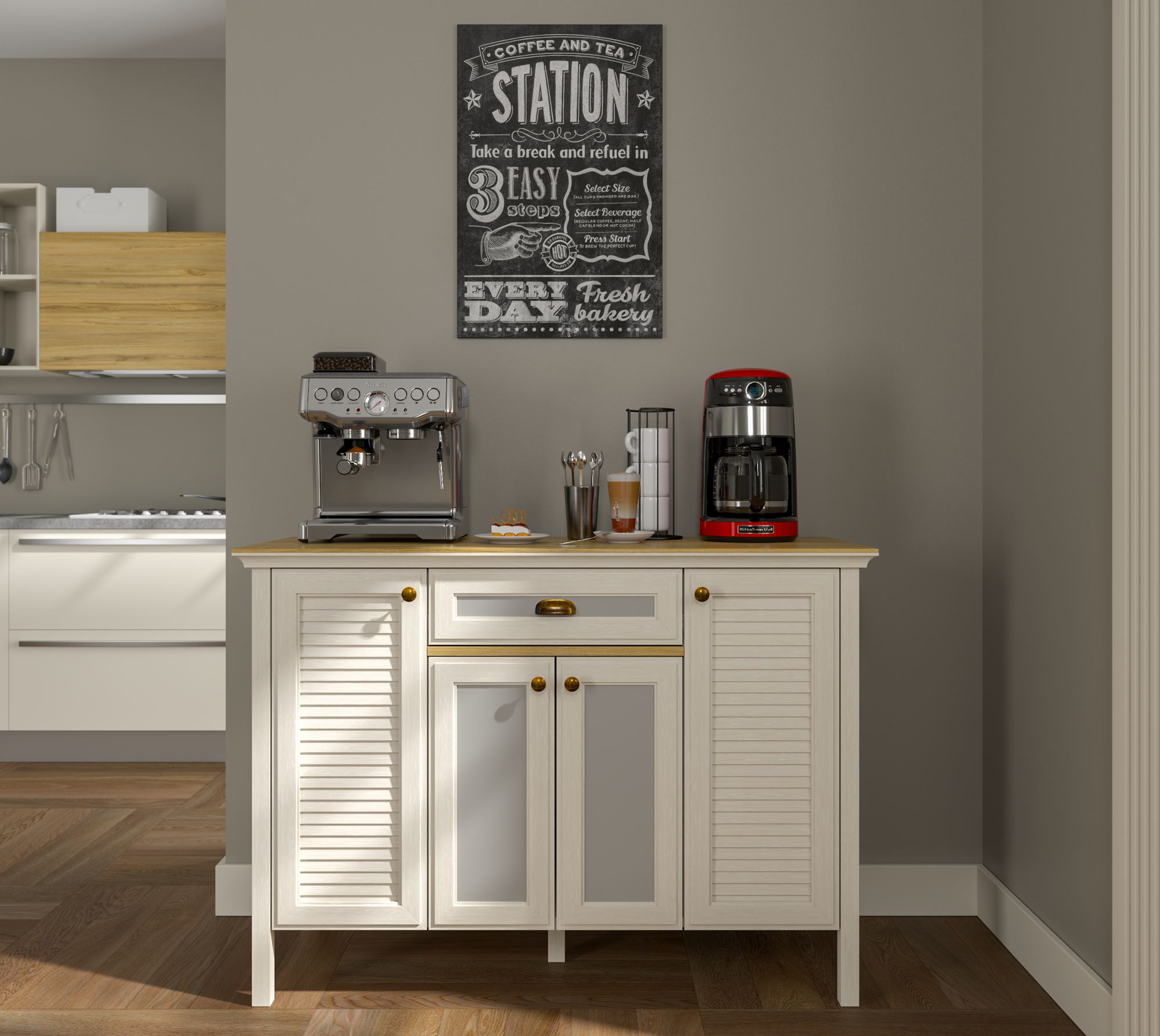 Móvel Bar de Café com Prateleiras Múltiplas - 3 Cores Disponíveis, Fixação na Parede, Pernas em MDF