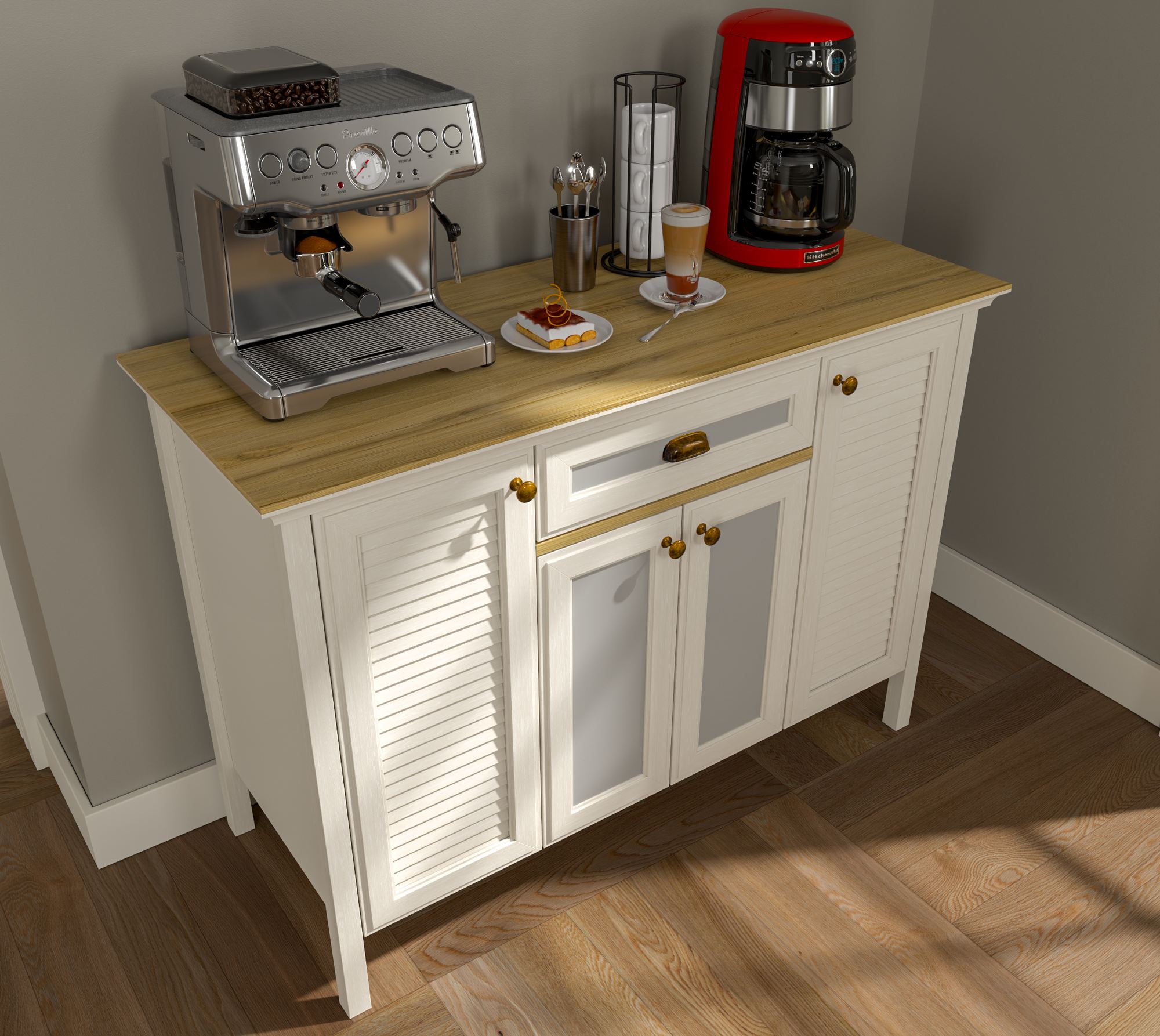 Móvel Bar de Café com Prateleiras Múltiplas - 3 Cores Disponíveis, Fixação na Parede, Pernas em MDF