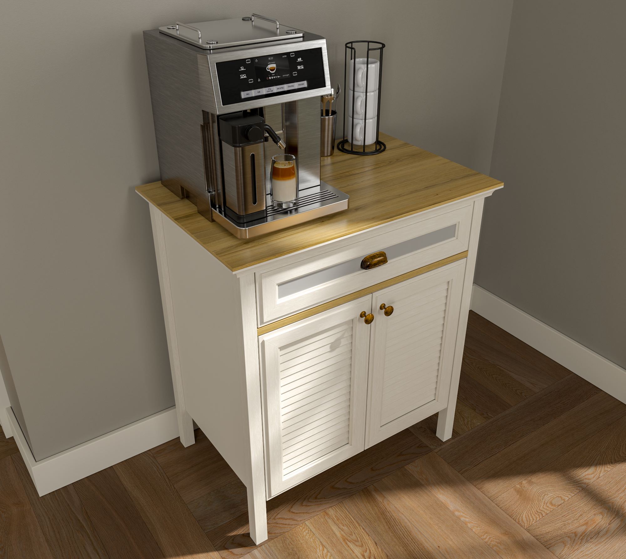 Armário Bar de Café com Prateleiras Múltiplas - 3 Cores Disponíveis, Fixação na Parede, Pernas em MDF