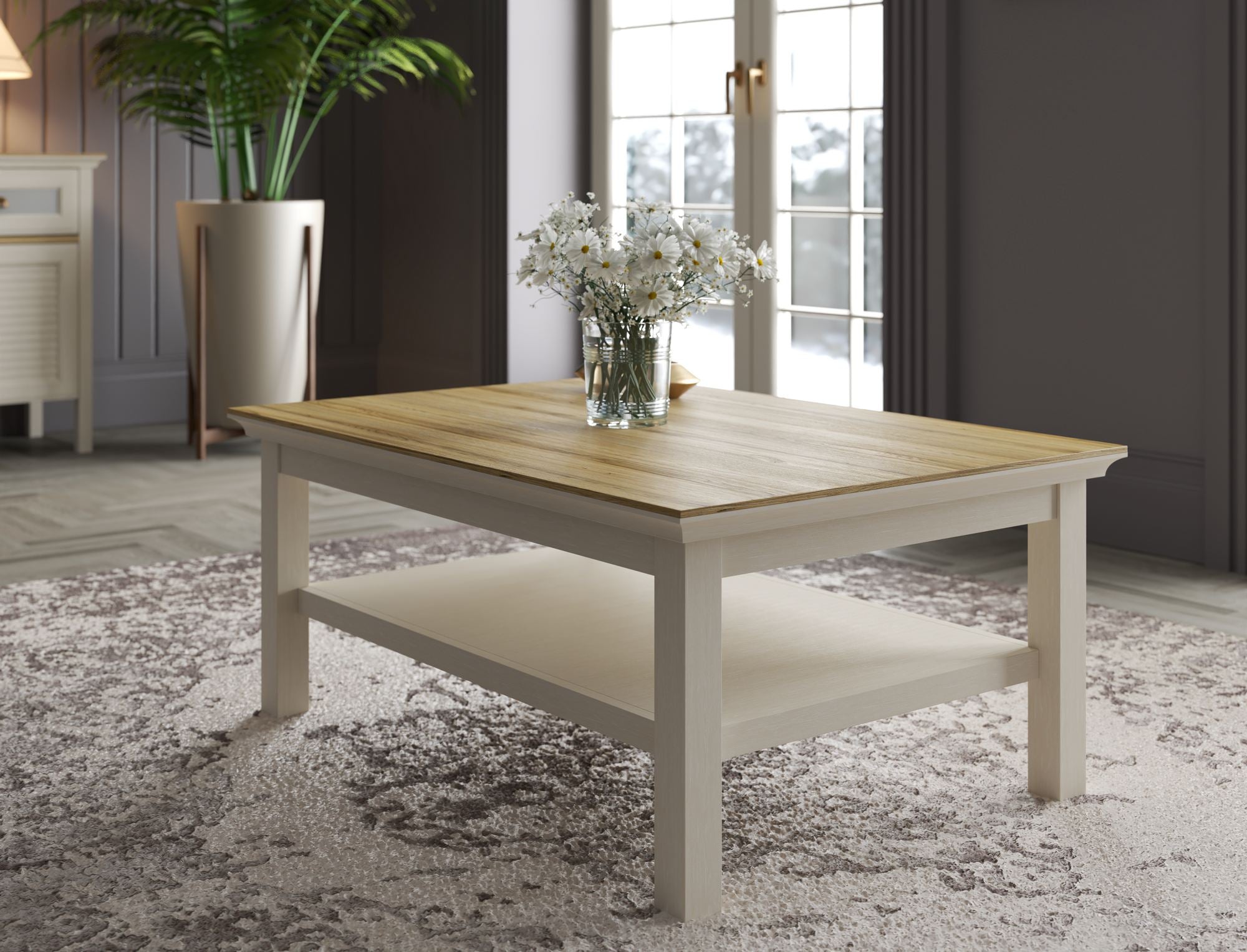 Mesa de Centro em Carvalho e Cinzento com Acabamento Melaminado - Design Moderno 100cm