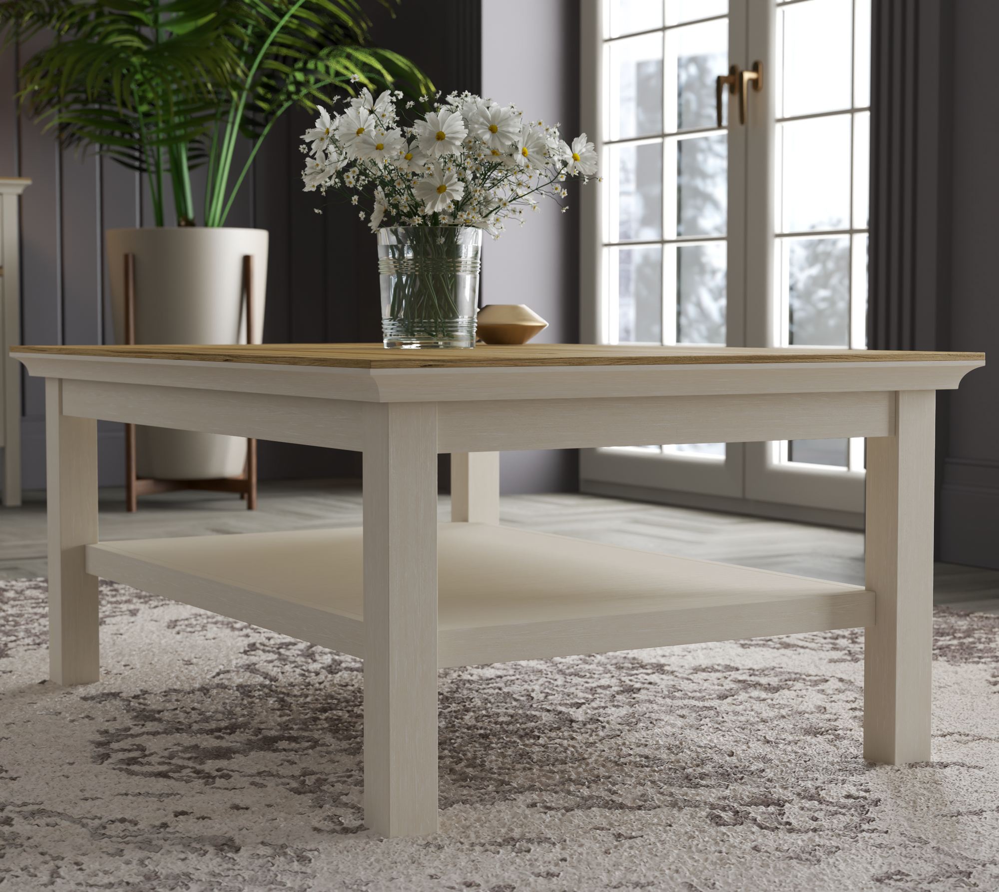 Mesa de Centro em Carvalho e Cinzento com Acabamento Melaminado - Design Moderno 100cm