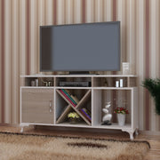 Suporte de TV moderno com opção de montagem na parede, branco e cordoba, 120 cm x 53,6 cm x 29,5 cm | 100% revestido em melamina, 18 mm de espessura, várias prateleiras | Design elegante e funcional