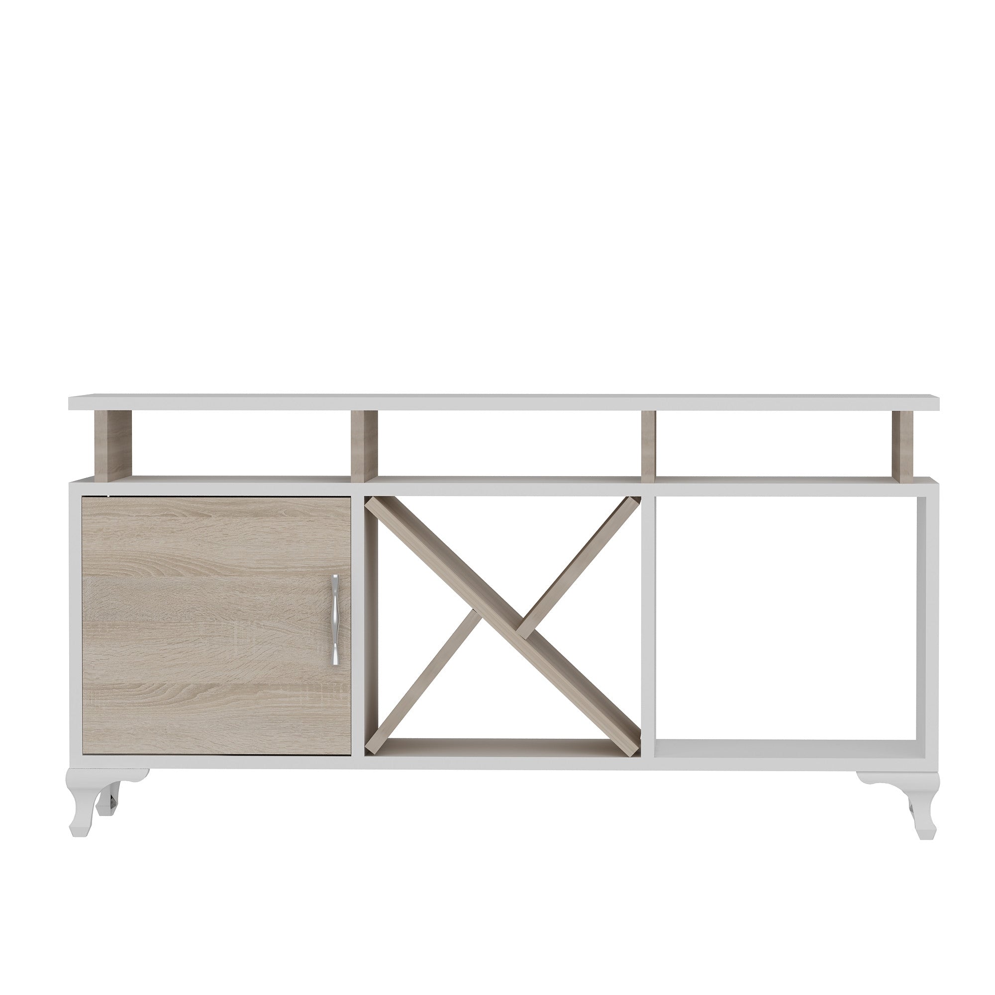 Suporte de TV moderno com opção de montagem na parede, branco e cordoba, 120 cm x 53,6 cm x 29,5 cm | 100% revestido em melamina, 18 mm de espessura, várias prateleiras | Design elegante e funcional