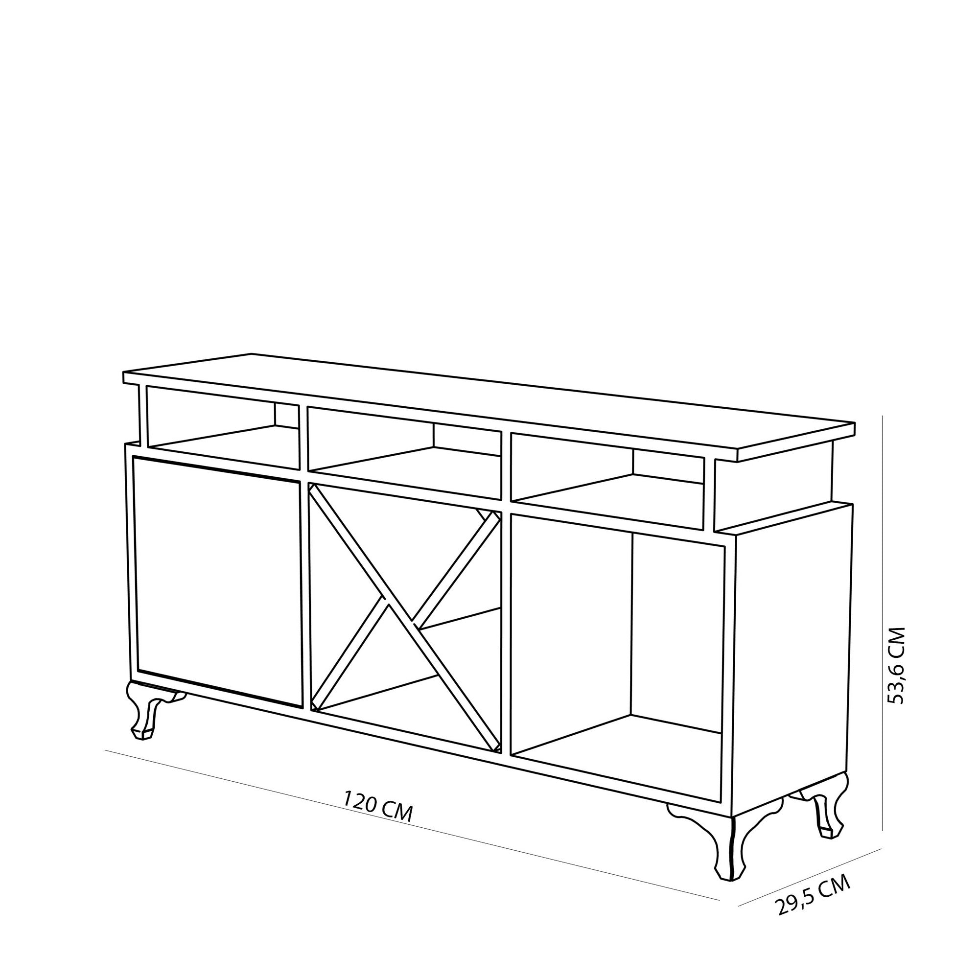 Suporte de TV moderno com opção de montagem na parede, branco e cordoba, 120 cm x 53,6 cm x 29,5 cm | 100% revestido em melamina, 18 mm de espessura, várias prateleiras | Design elegante e funcional