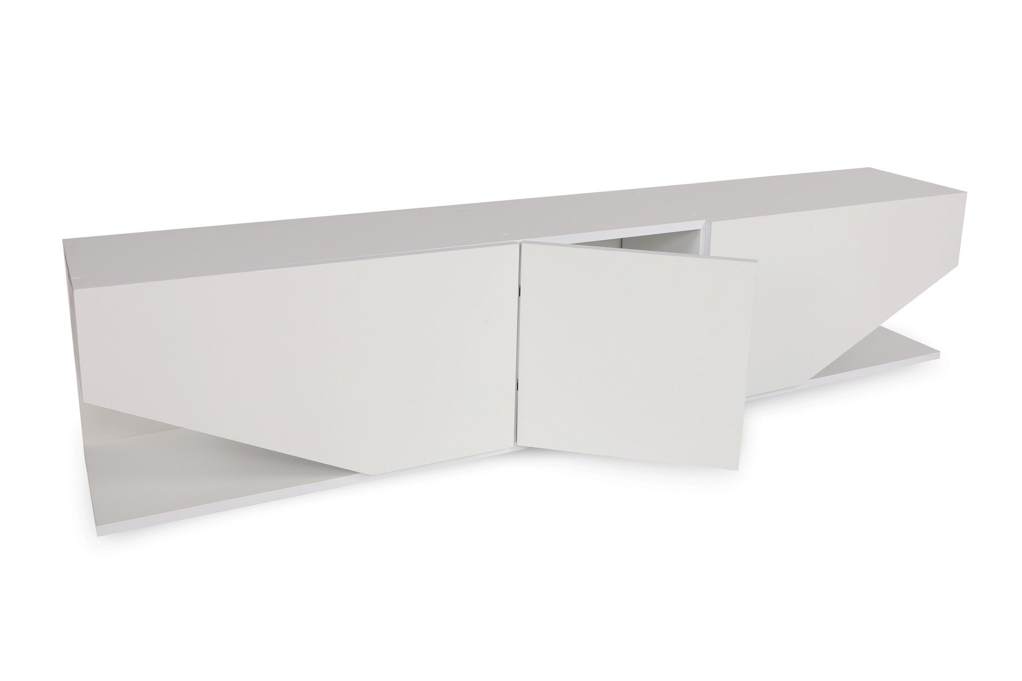 Suporte de TV moderno, branco, 180 cm, 100% aglomerado revestido em melamina, 18 mm de espessura, para montagem na parede, com múltiplas prateleiras | Design escandinavo para salas de estar elegantes